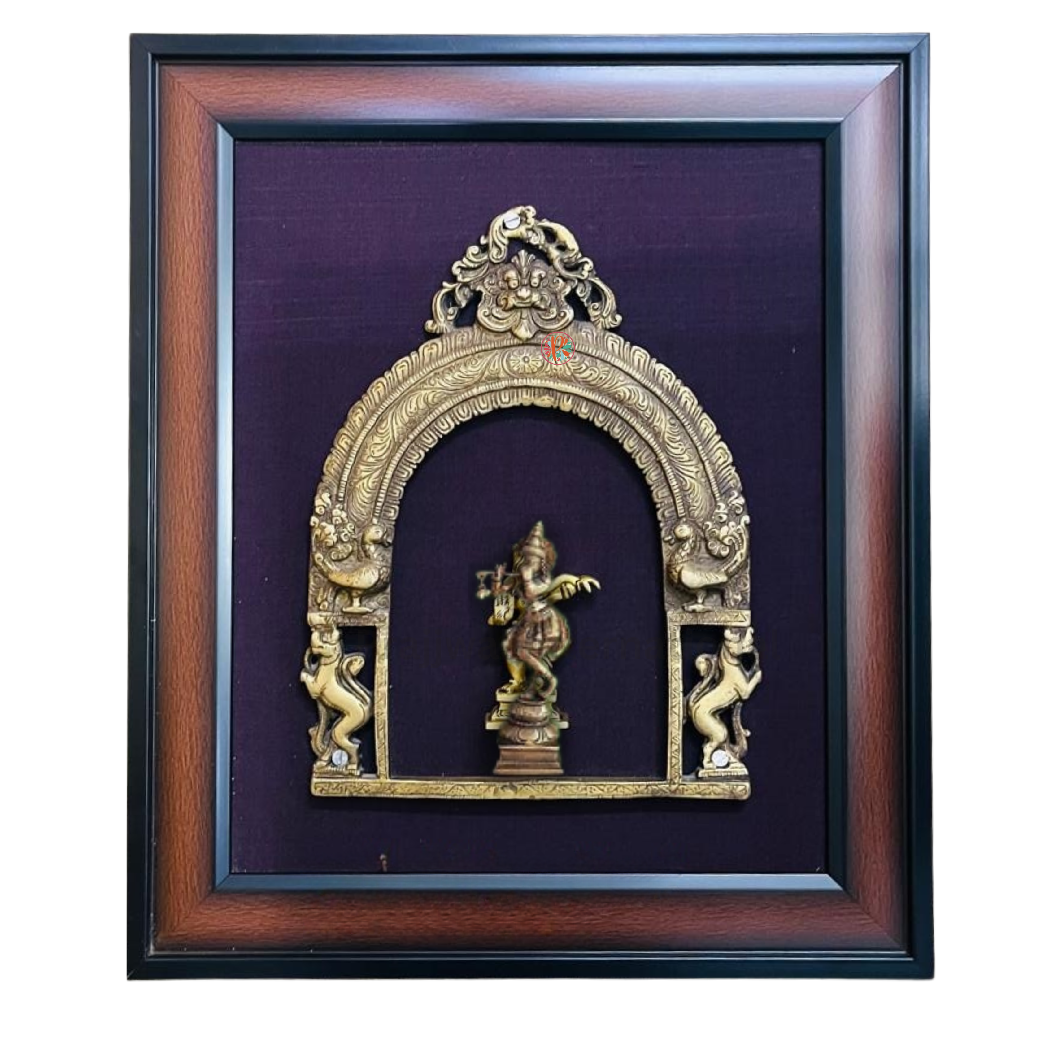 Brass Prabhavali with Lord Krishna | Framed Wall Décor | 45 x 35 cm