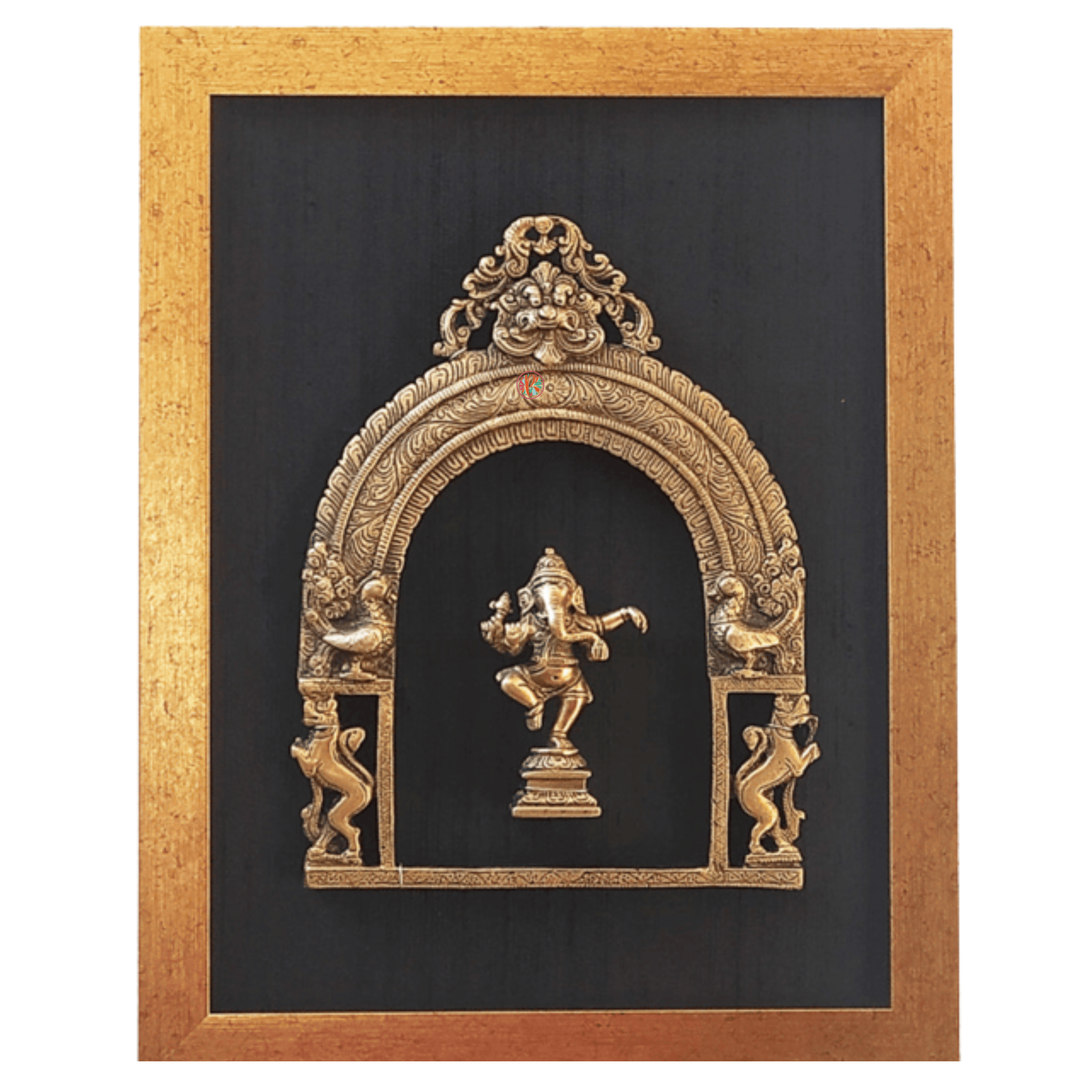 Brass Prabhavali with Dancing Ganesha | Framed Wall Decor | 45 x 35 cm