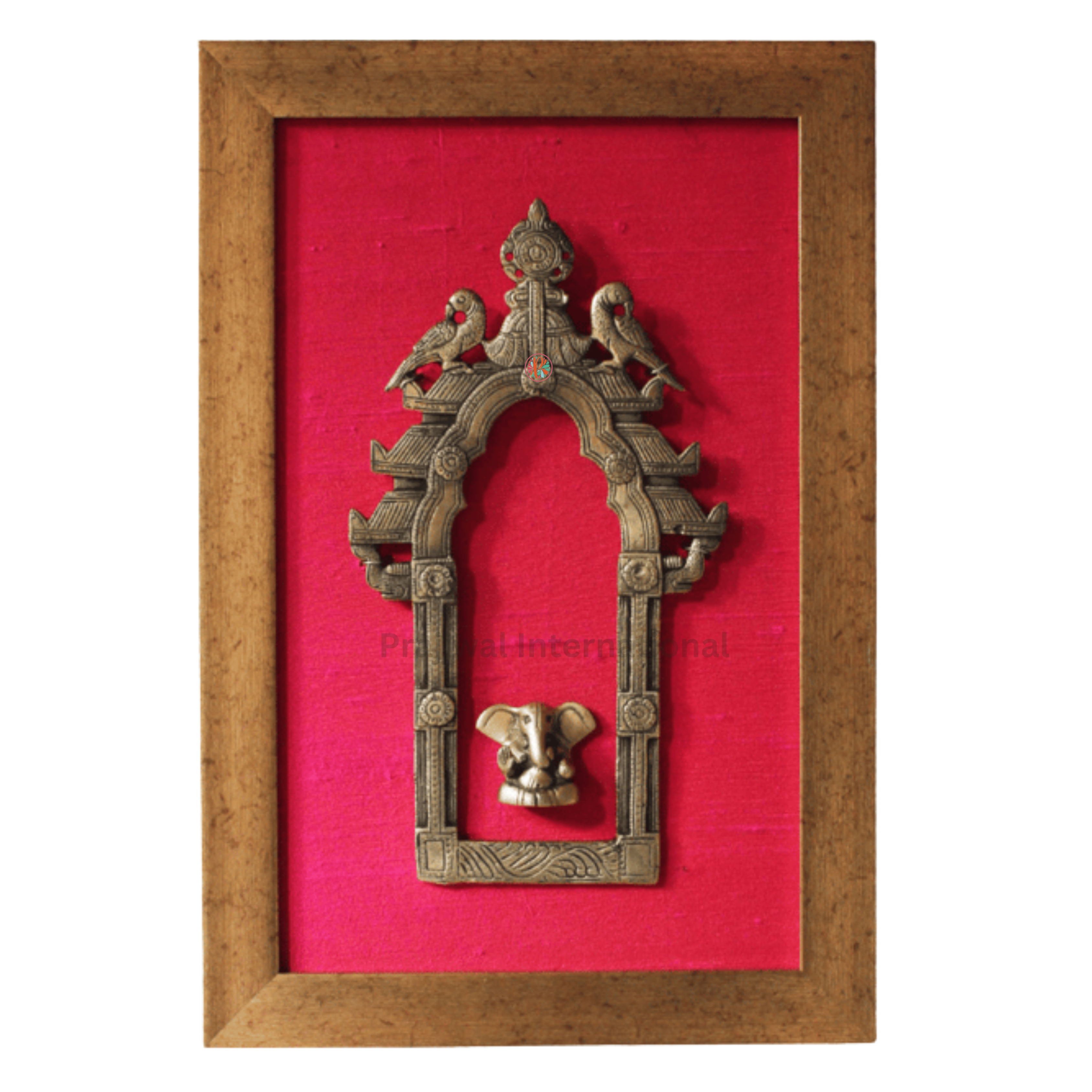 Brass Temple Frame or Prabhavali With Twin Peacocks & Lord Ganesha