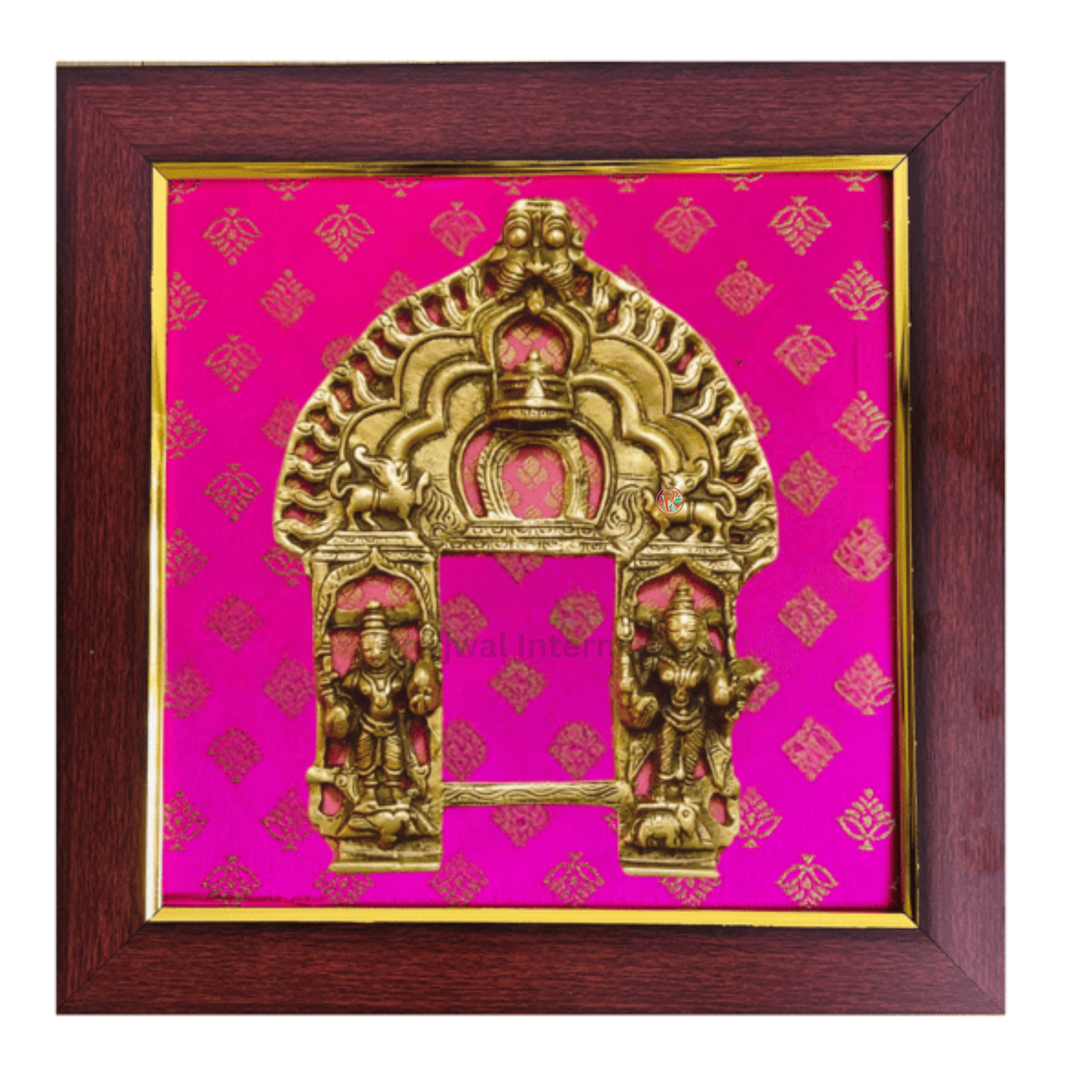 Dwarpalika Prabhavali Wall Frame | Brass Goddess Guardian on Wooden Frame | Divine Wall Hanging Decor 