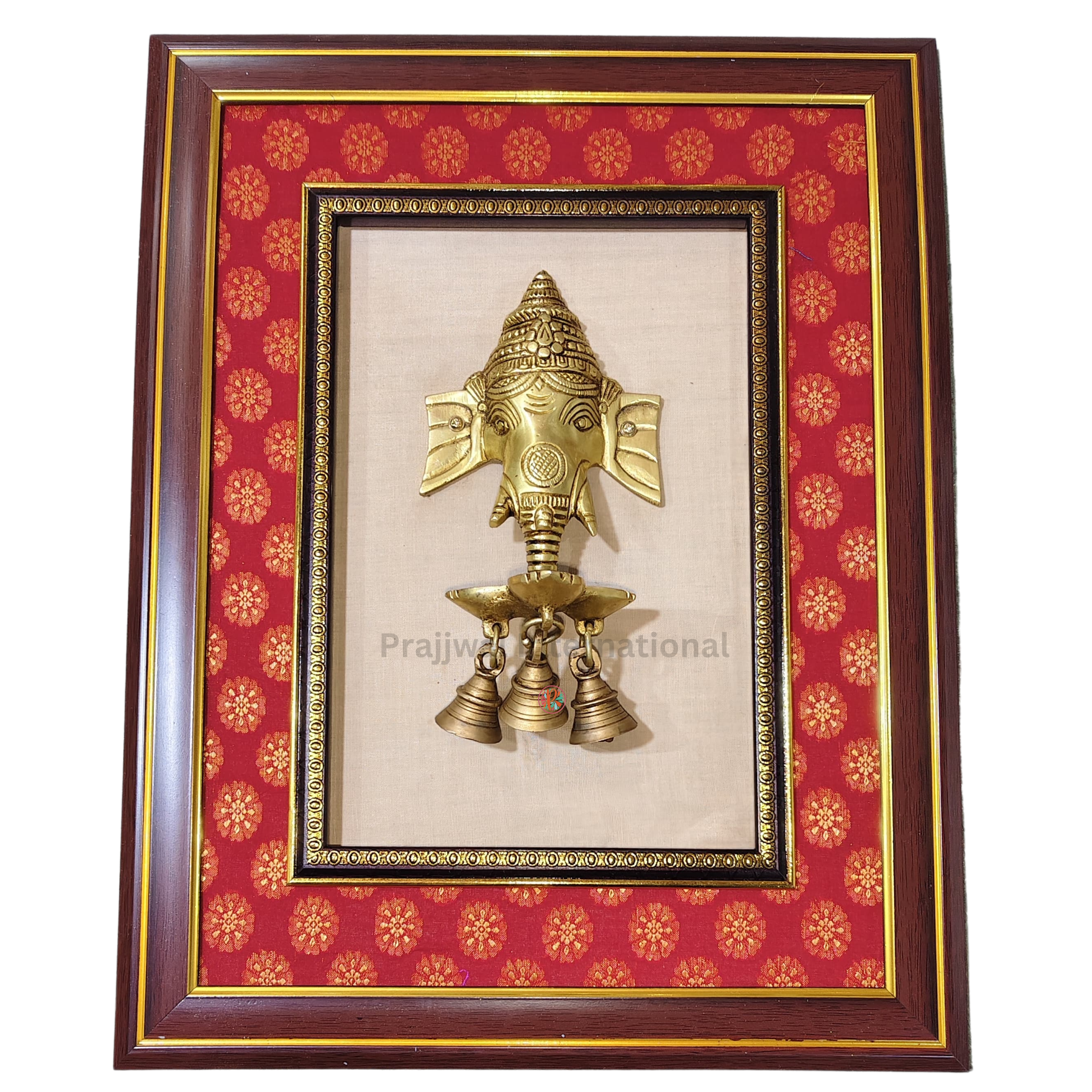 Brass Ganesha with Diya | Wall Hanging in Wooden Frame