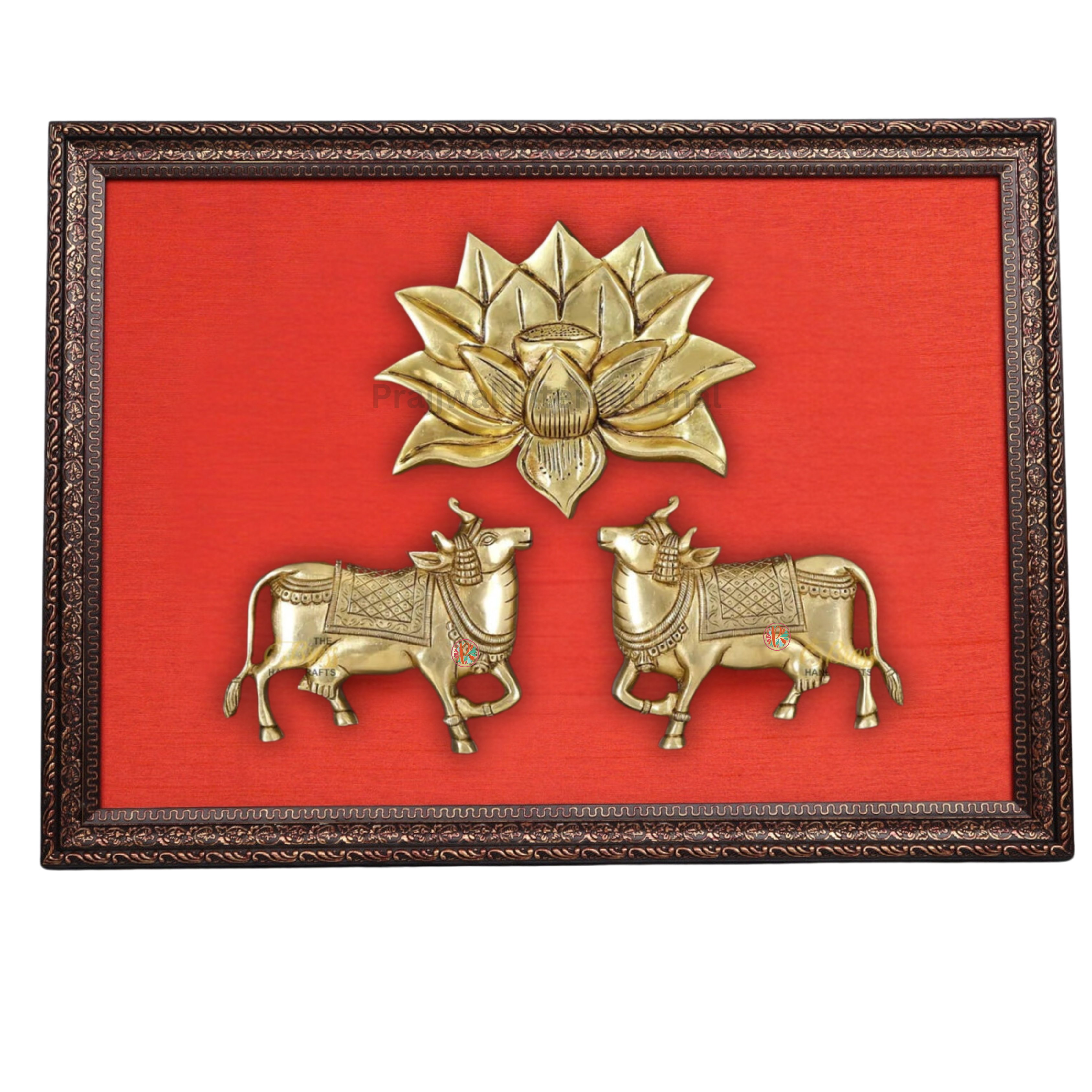 Kamdhenu Cow with Lotus Wall Hanging Frame