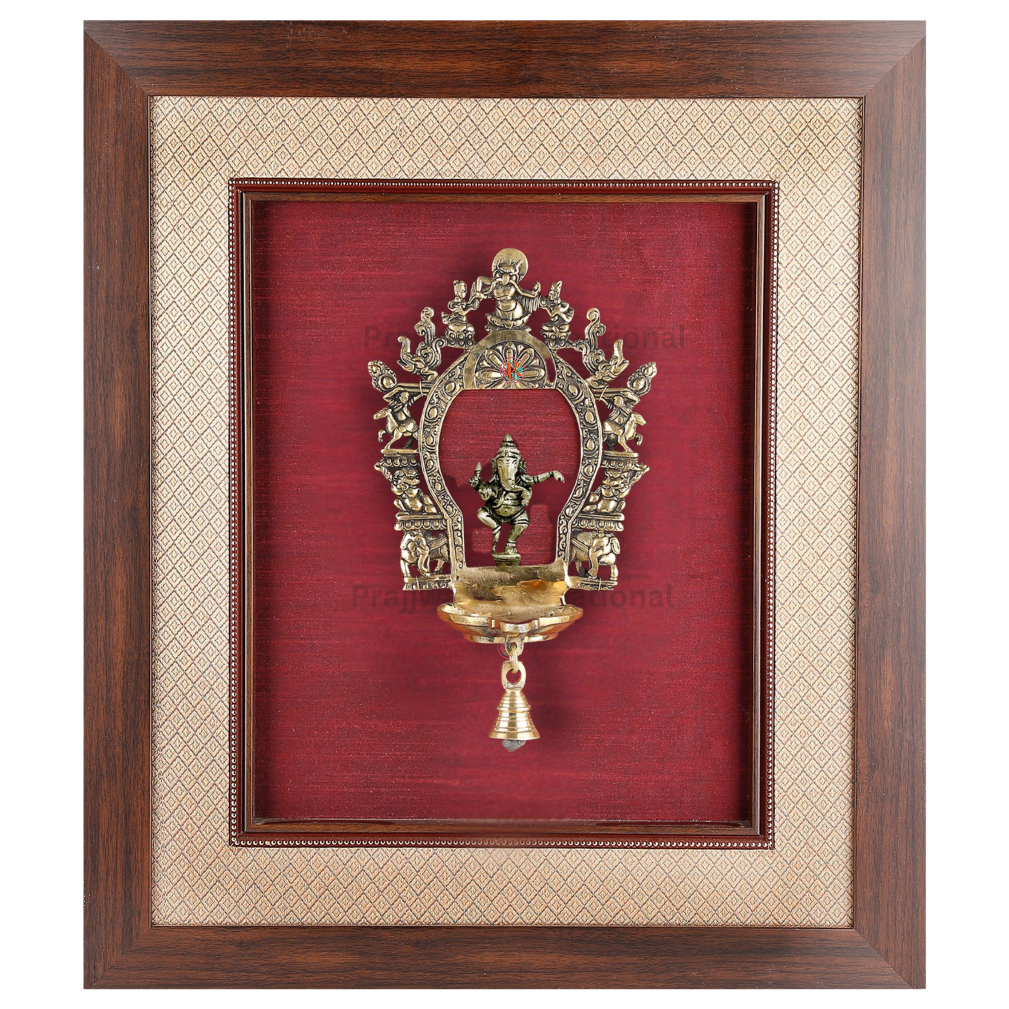 Brass Dancing Ganesha with Lamp – Wall Hanging Frame