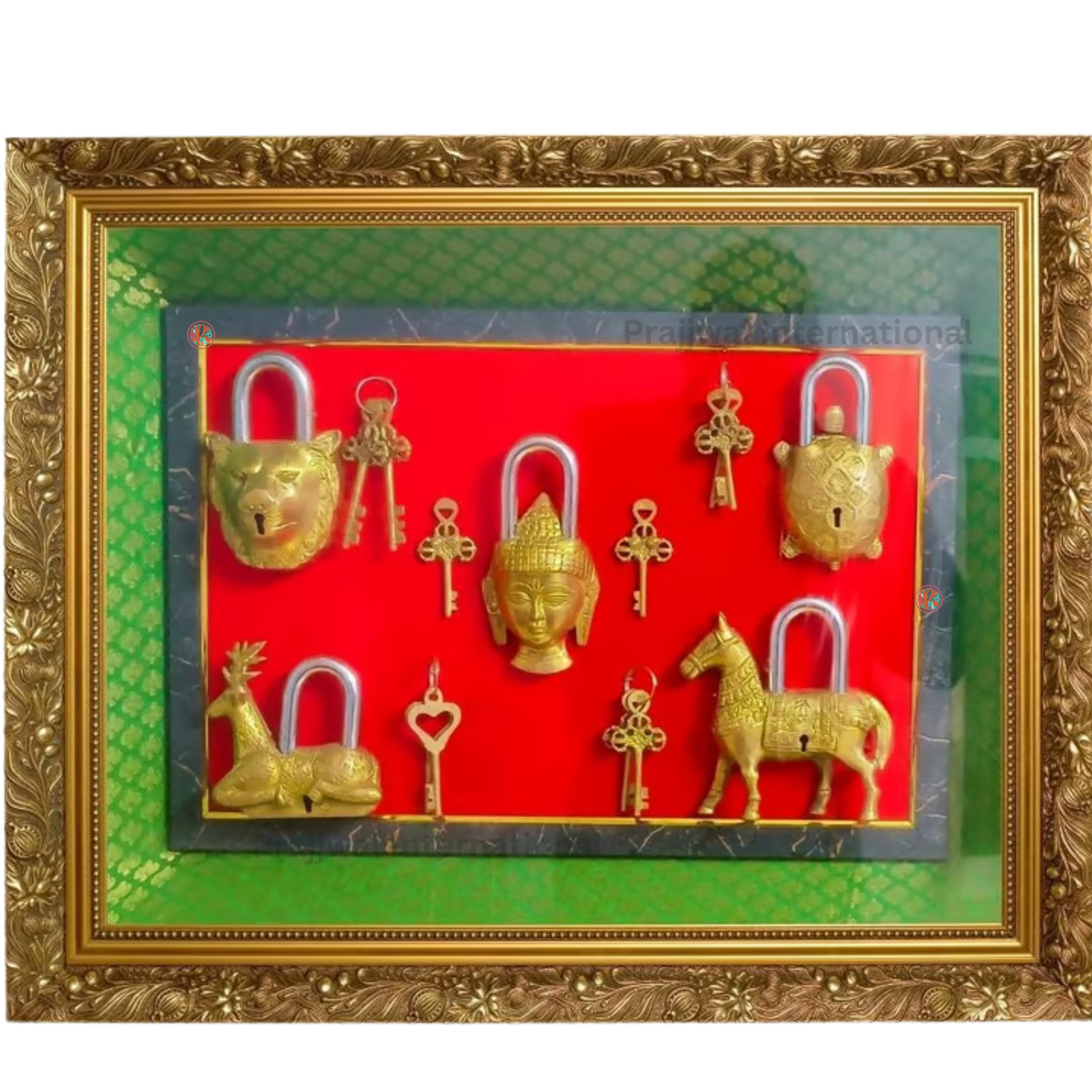 Framed Brass Vintage Lock Wall Hanging