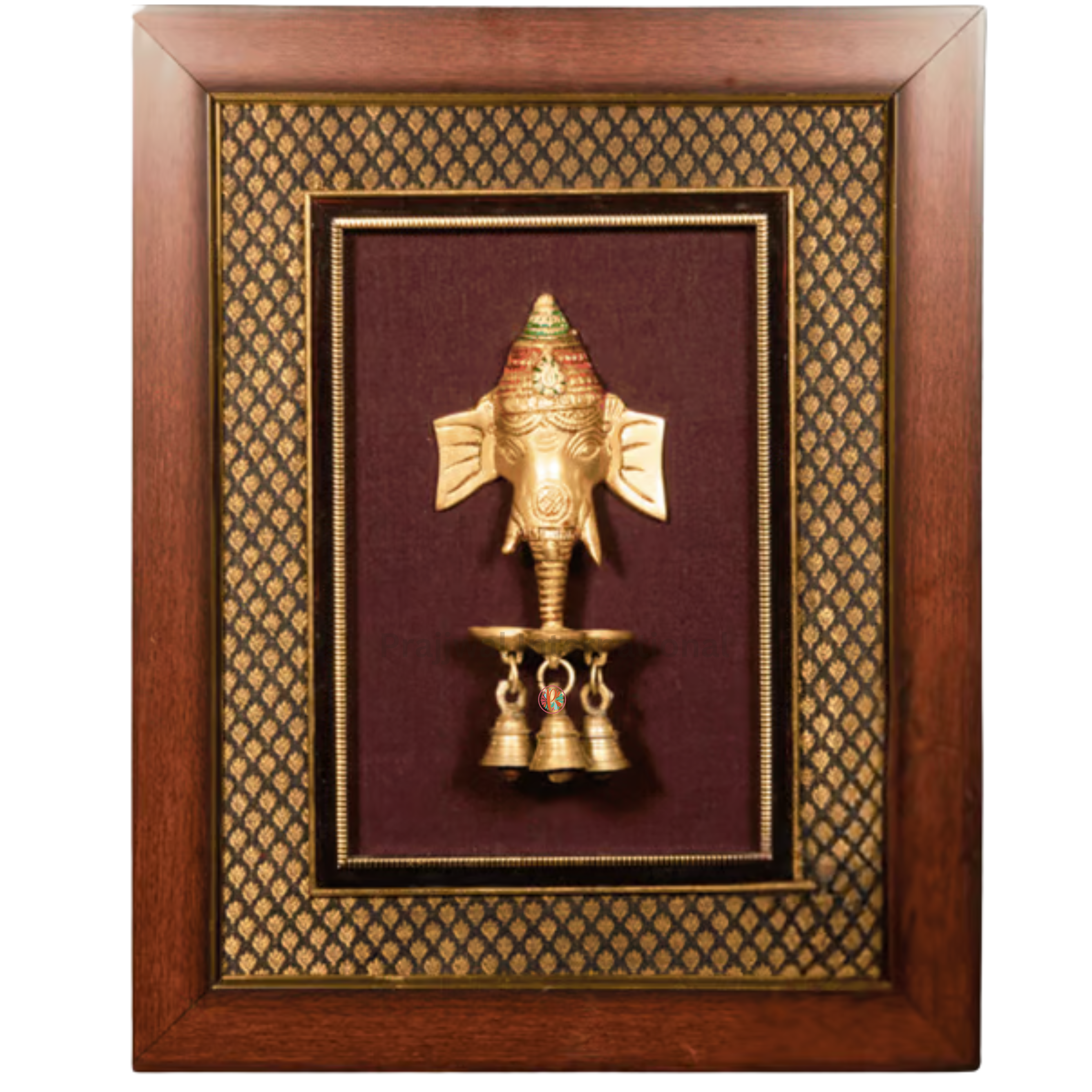 Brass Ganesha with Diya | Wall Hanging in Wooden Frame