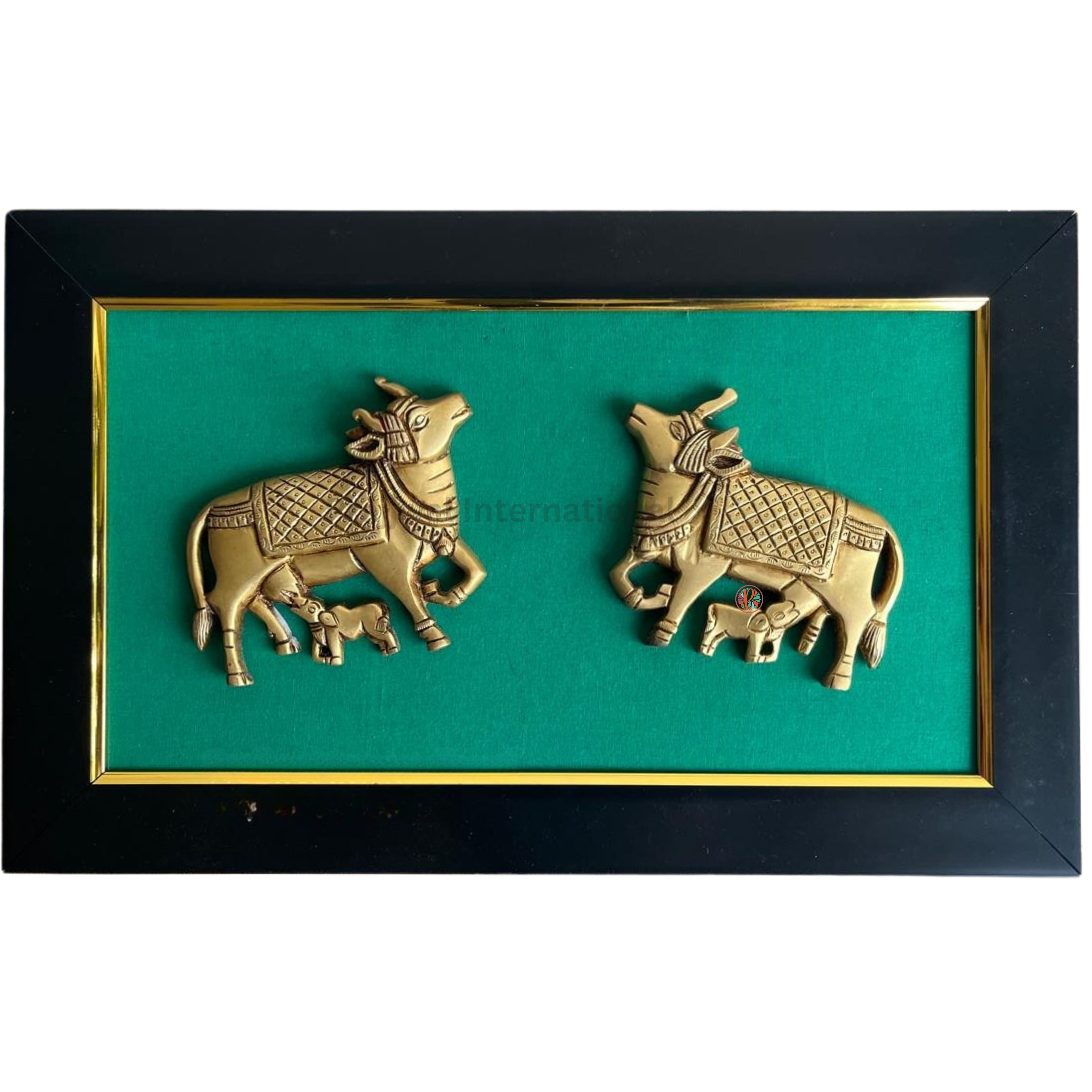 Brass Cow & Calf Wall Hanging Frame