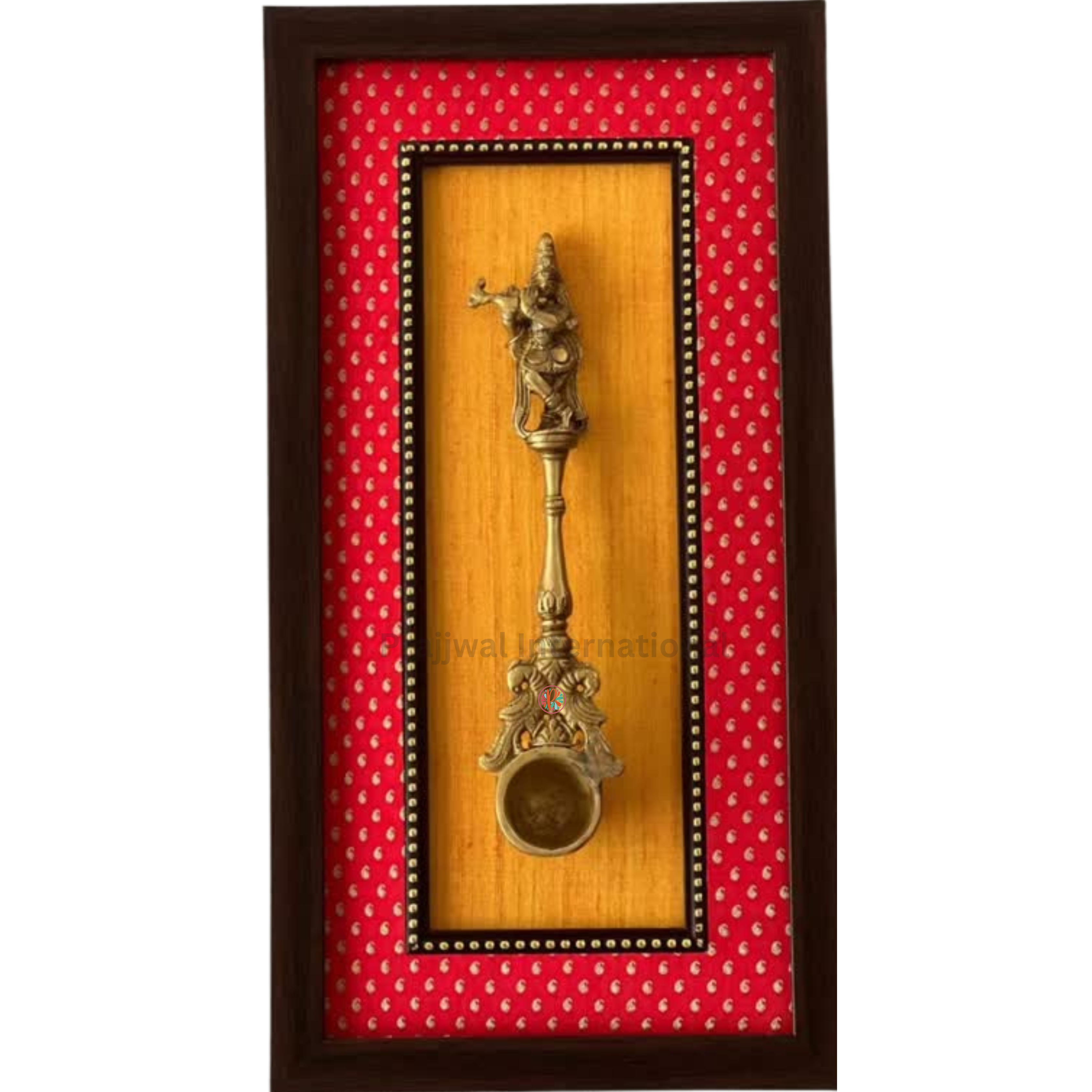 Wooden Framed Lord Krishna Ritual Spoon in Brass | Wall Hanging #PIF-1152