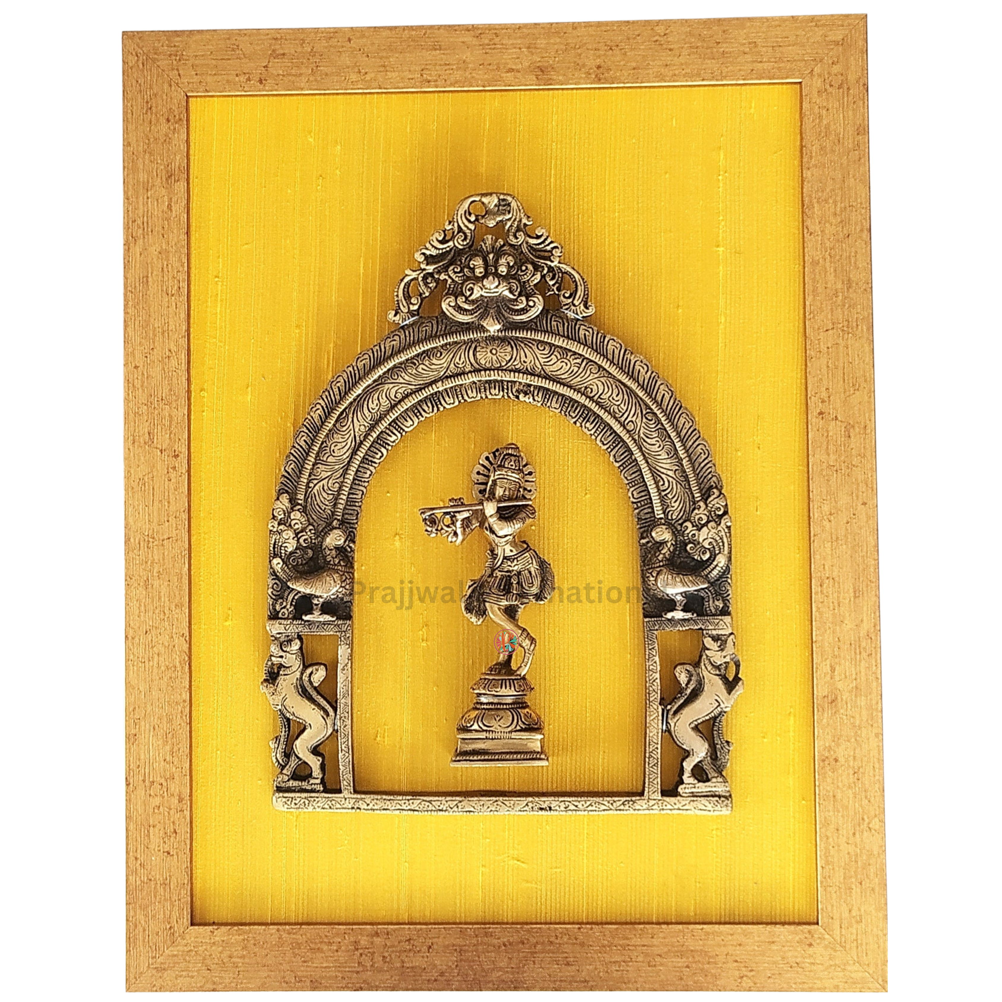 Brass Prabhavali with Lord Krishna | Framed Wall Décor | 45 x 35 cm