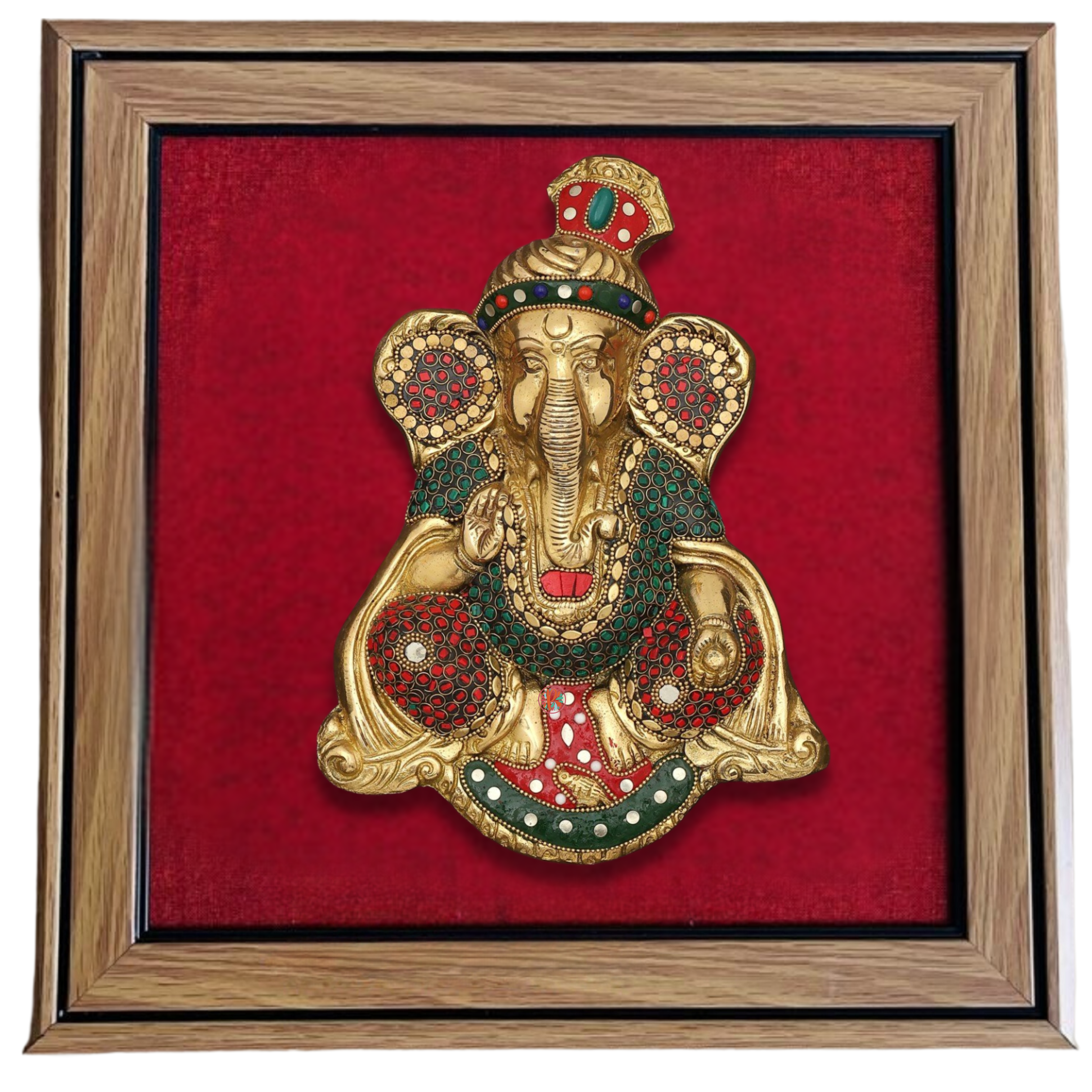 Pagadi Ganesha | Wall Hanging | Wood-Framed Brass Sculpture with Inlay Work