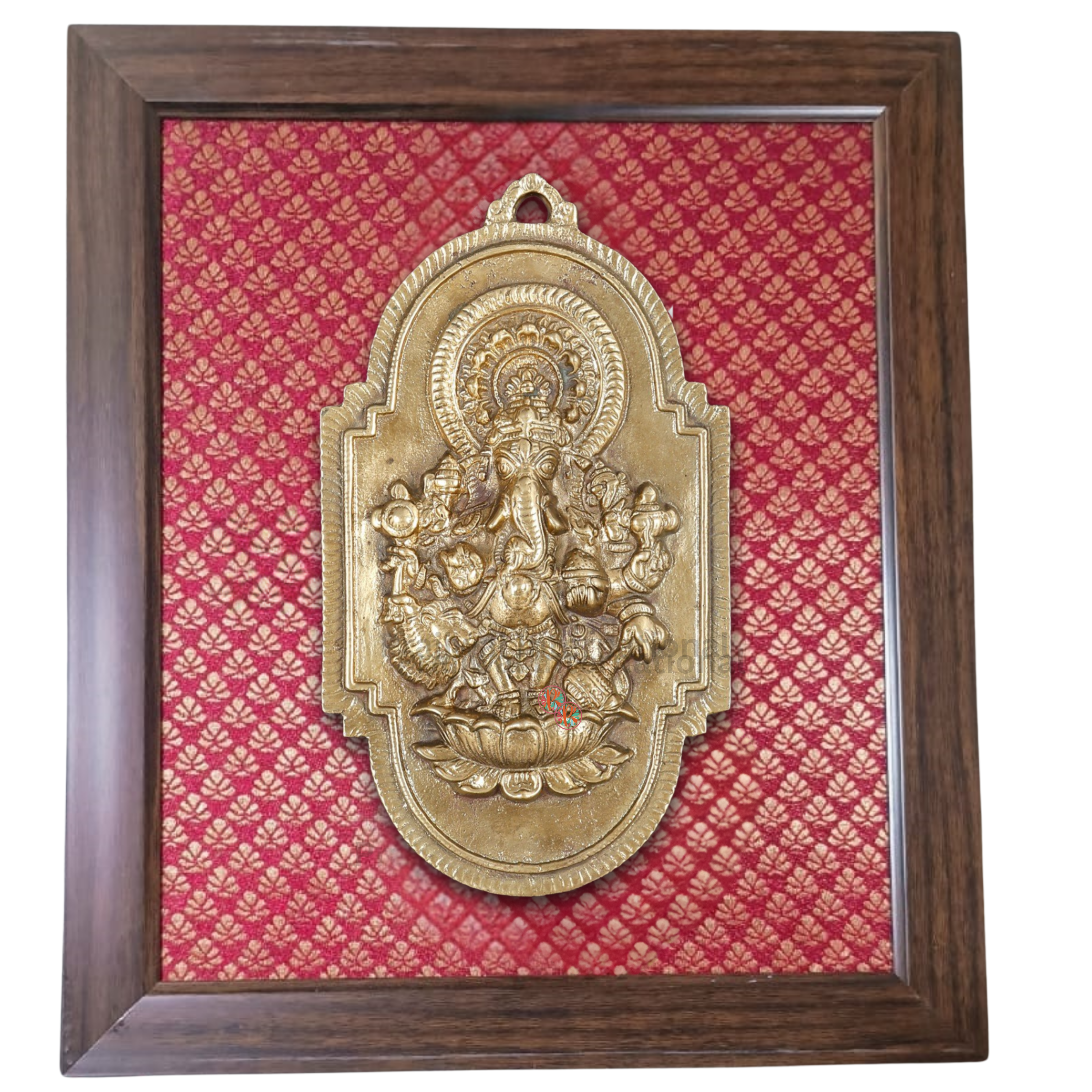 Brass Drishti Ganesha | Wood Framed Sculpture | Wall Hanging