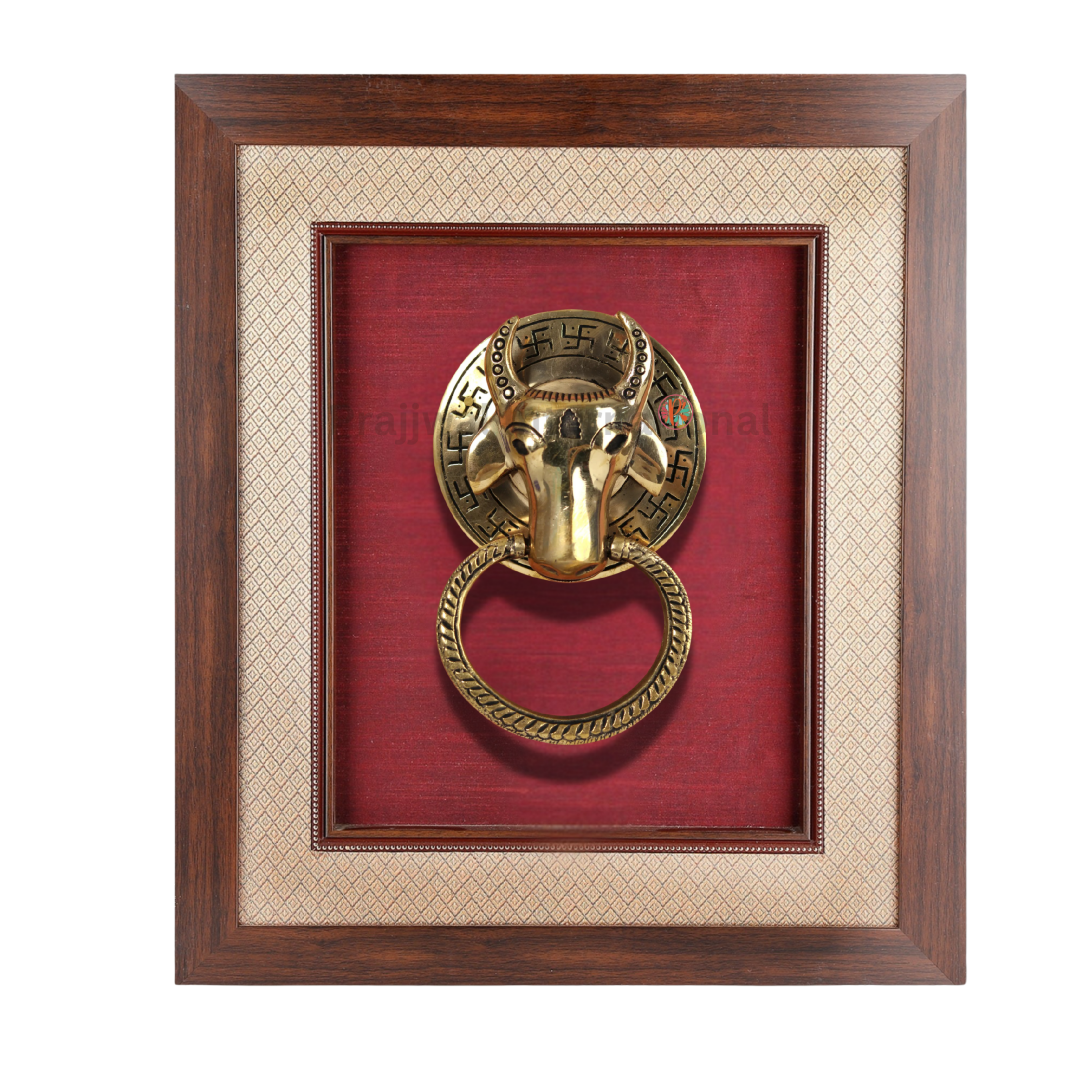 Brass Nandi Face Door Knocker with Wall Frame – Majestic Entrance Accent | 34.5 cm x 24 cm