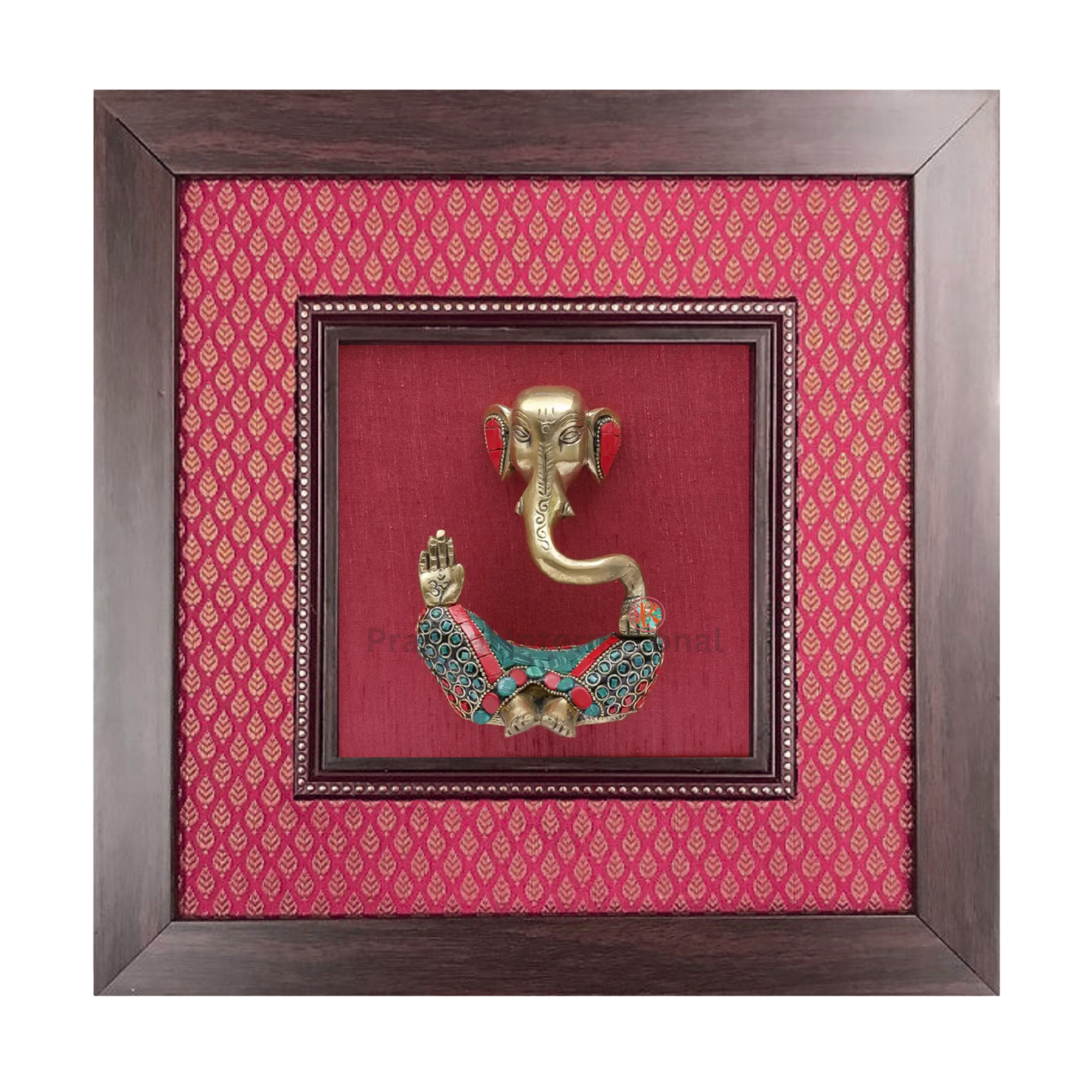 Lord Ganesha Wall Hanging in Decorative Brass Frame | 38 x 38 cm