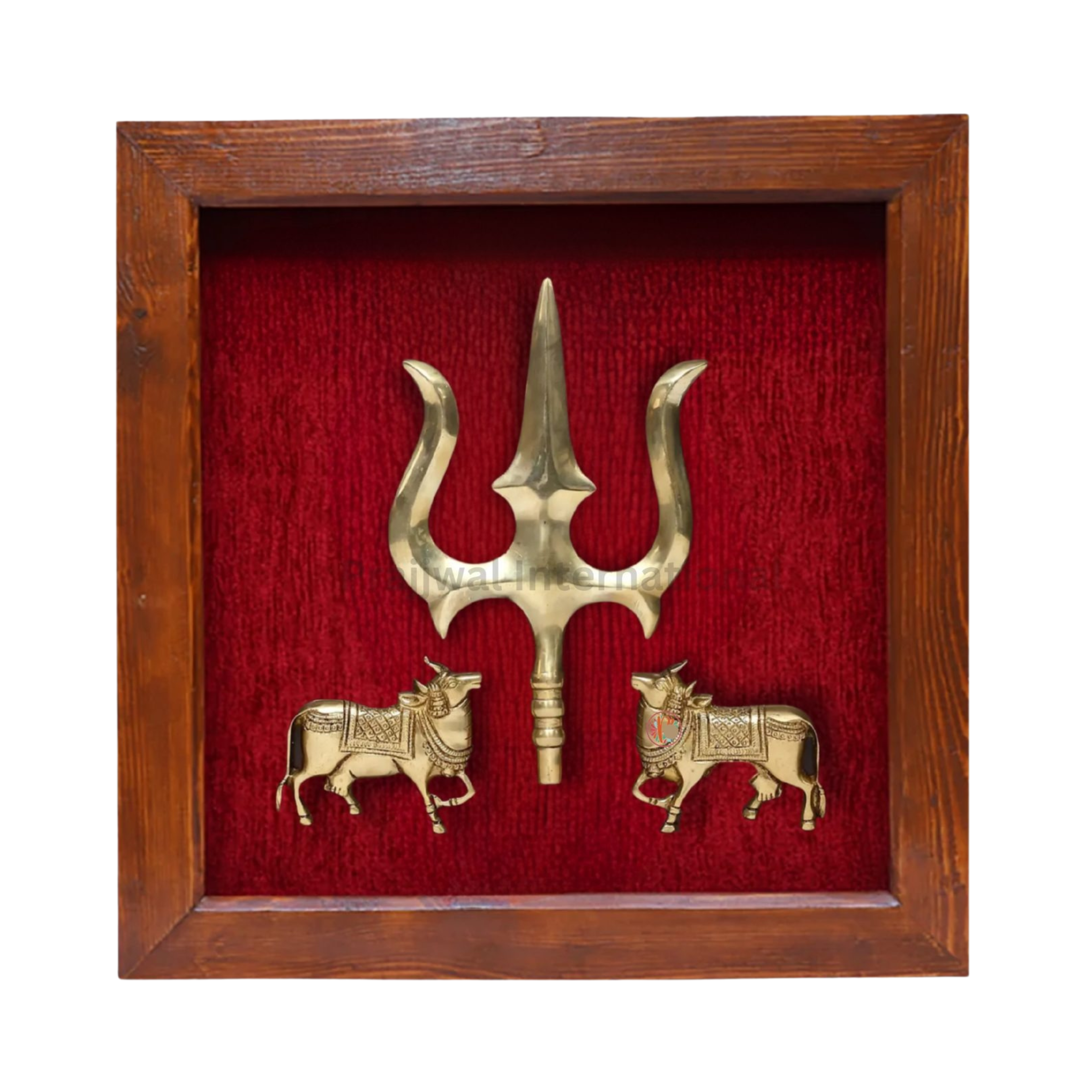 Kamadhenu Cows with Trishul | Brass Wall Hanging Frame (48.5 x 48.5 cm)