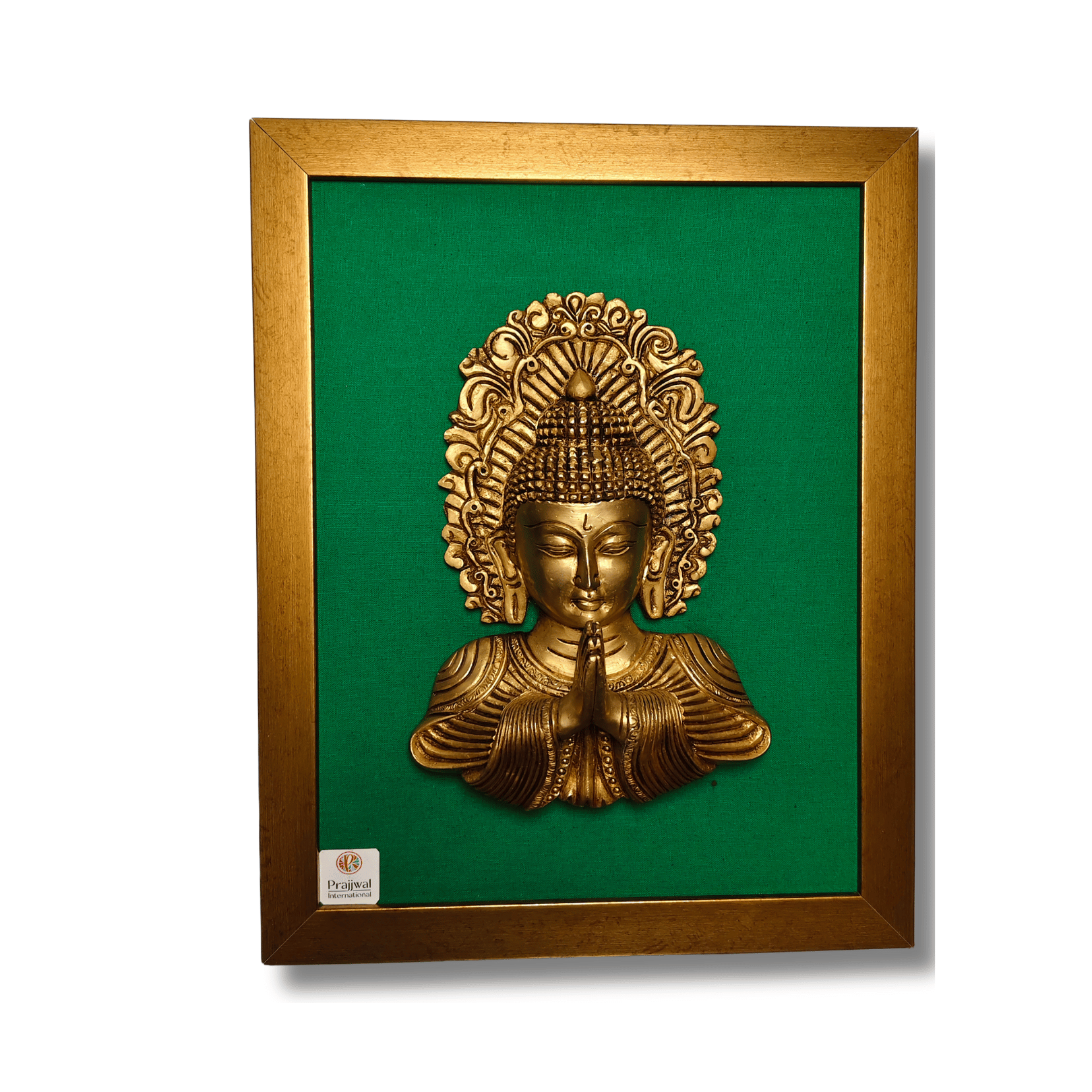 Brass Buddha Mask Wall Hanging Frame – 12x16 Inch | Handcrafted Brass Idol on Wooden Frame