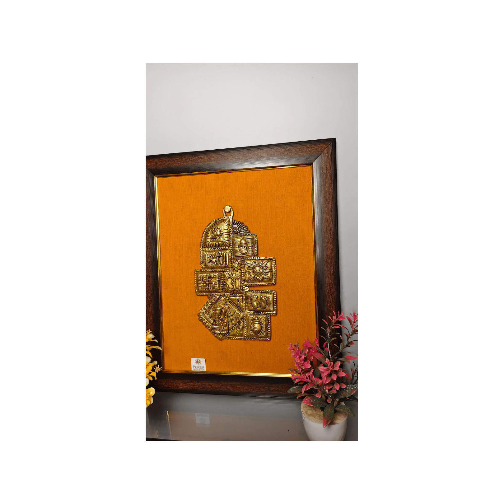 Brass Vastu Plate Wall Hanging Frame – 18x14 Inch | Handcrafted Brass on Wooden Frame