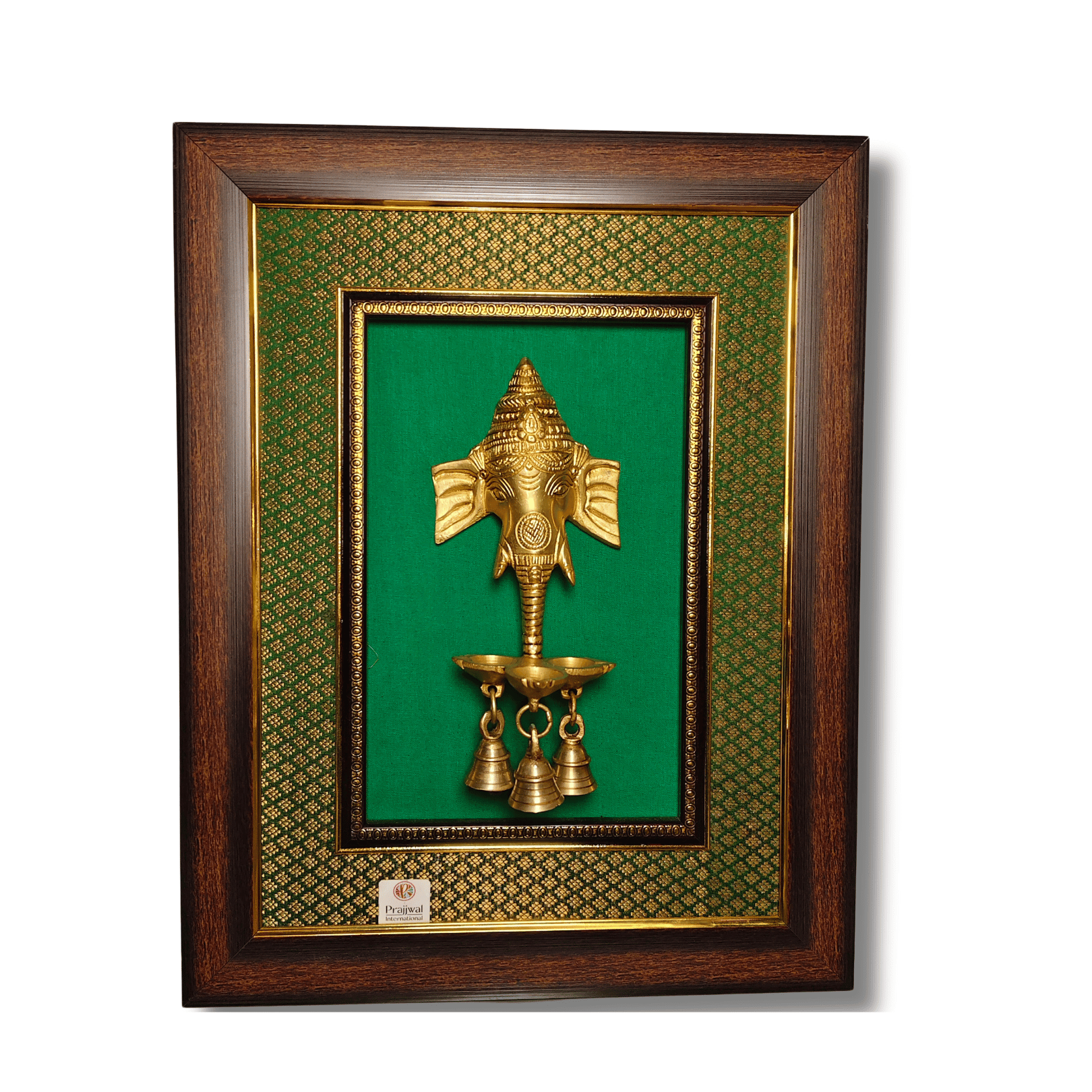 Brass Ganesha Wall Hanging with Bells – 18.5x14.5 Inch | Handcrafted Brass Idol on Wooden Frame