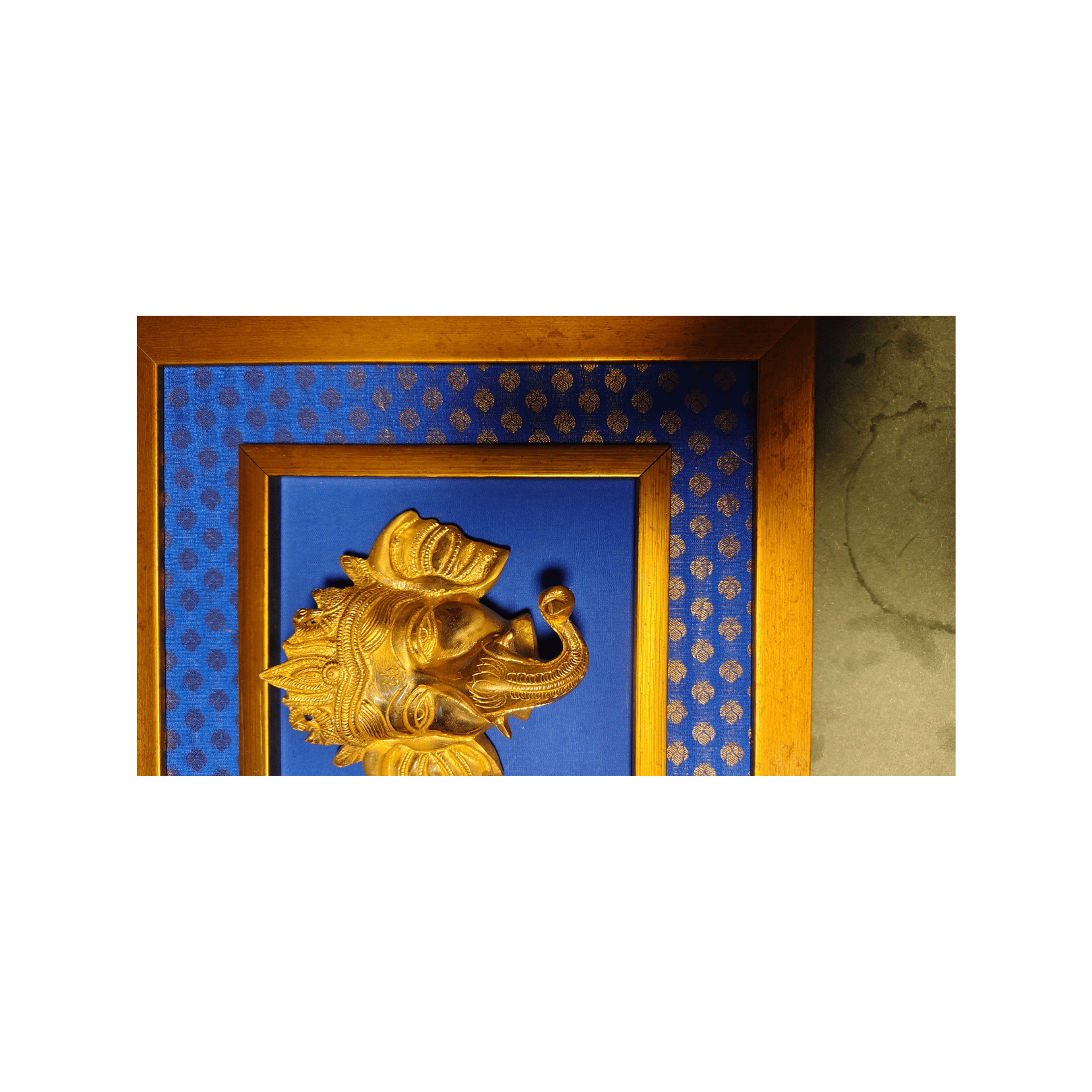 Lord Ganesha Brass Statue Wall Hanging Frame – 14x14 Inch | Handcrafted Brass Idol on Wooden Frame