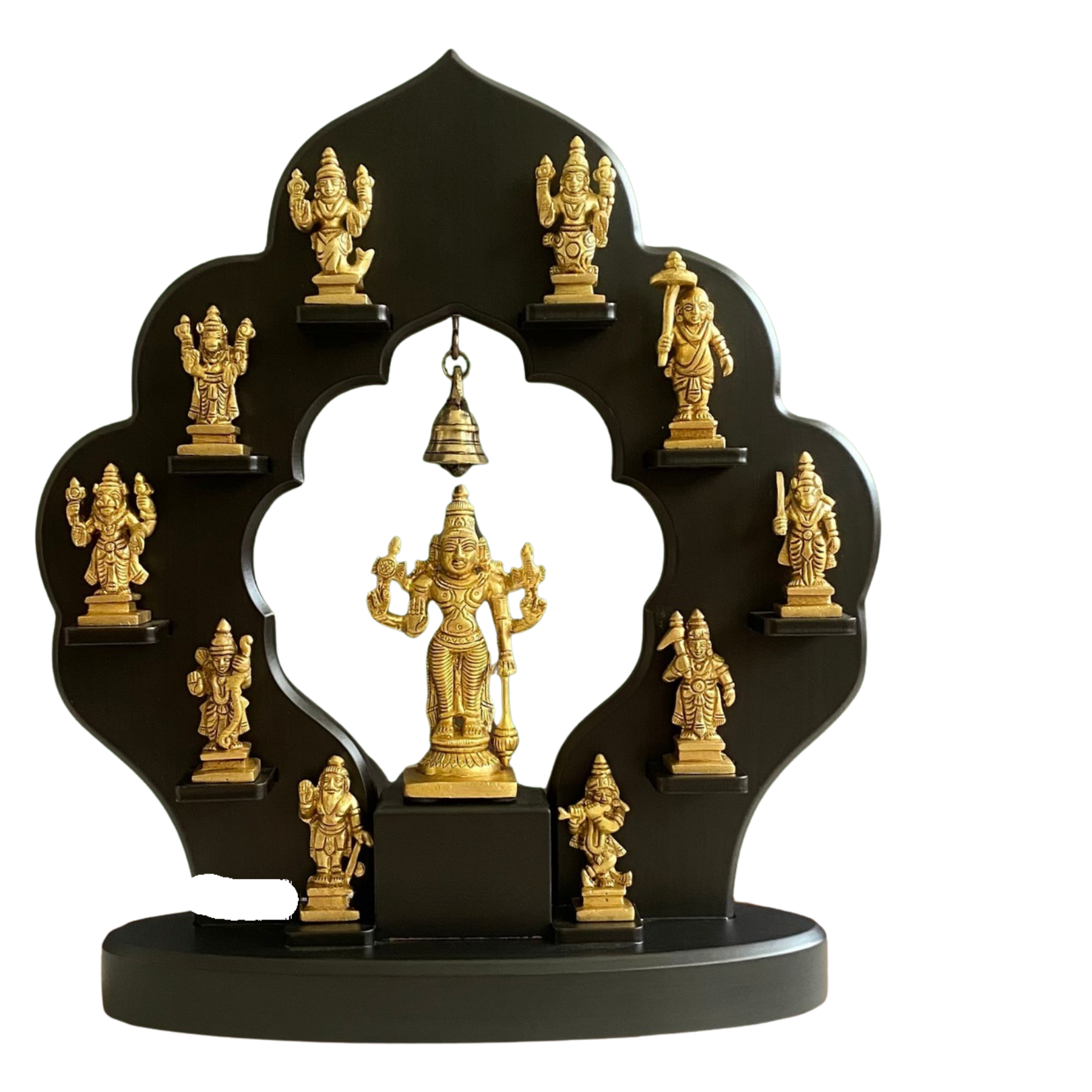 Vintage India Lord Vishnu Dashavatara Brass Statue with Wood Frame | Decorative Wall Hanging