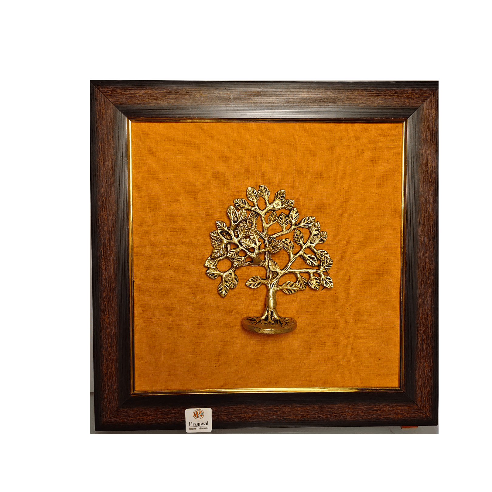 Brass Karpaga Virutcham Tree Wall Hanging Frame – 14x14 Inch | Handcrafted Brass on Wooden Frame