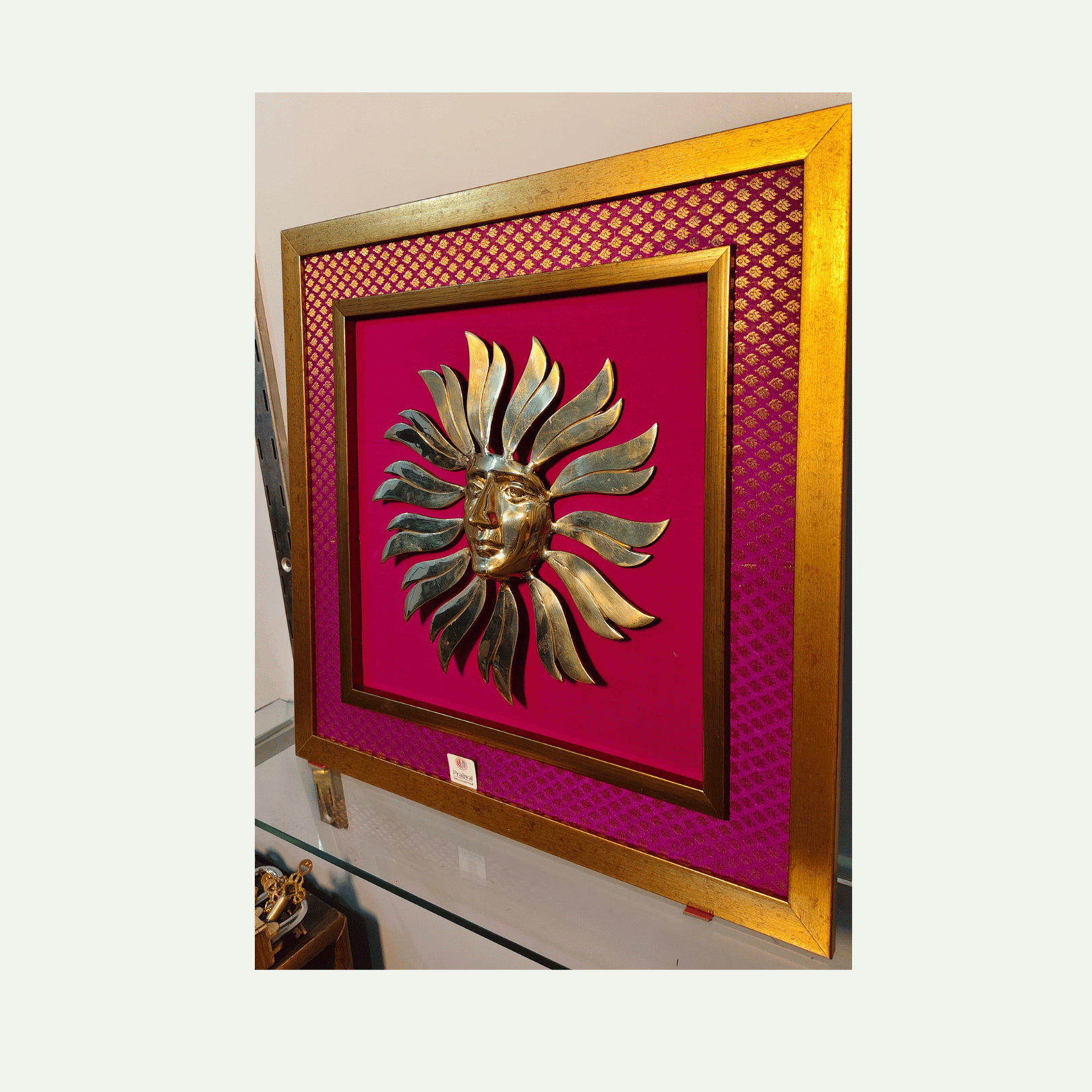 Brass Man Face Wall Hanging Frame – 20x20 Inch | Handcrafted Brass Decorative Art on Wooden Frame