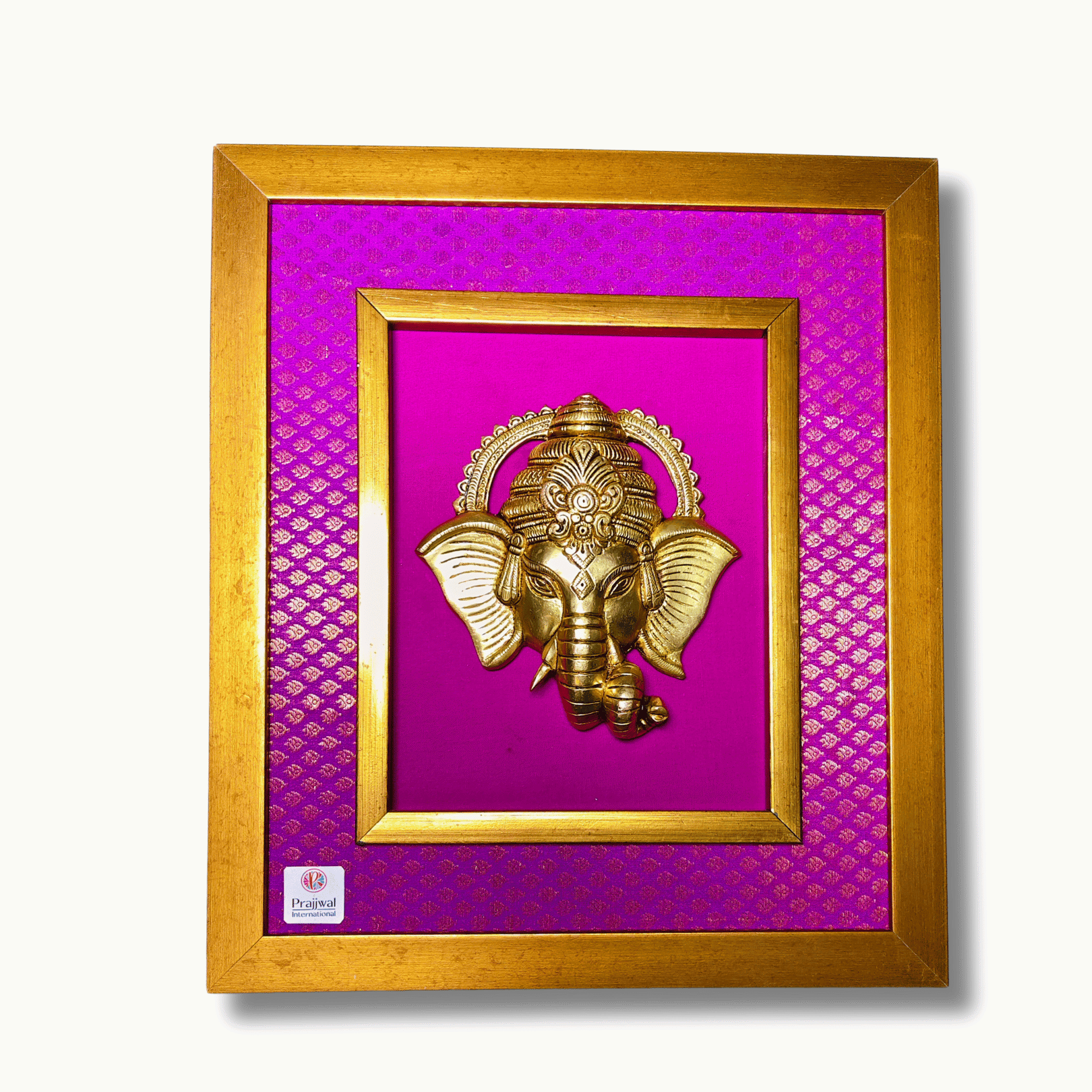 Brass Ganesha Wall Hanging Frame – 14x22 Inch | Handcrafted Wooden Frame with Brass Idol