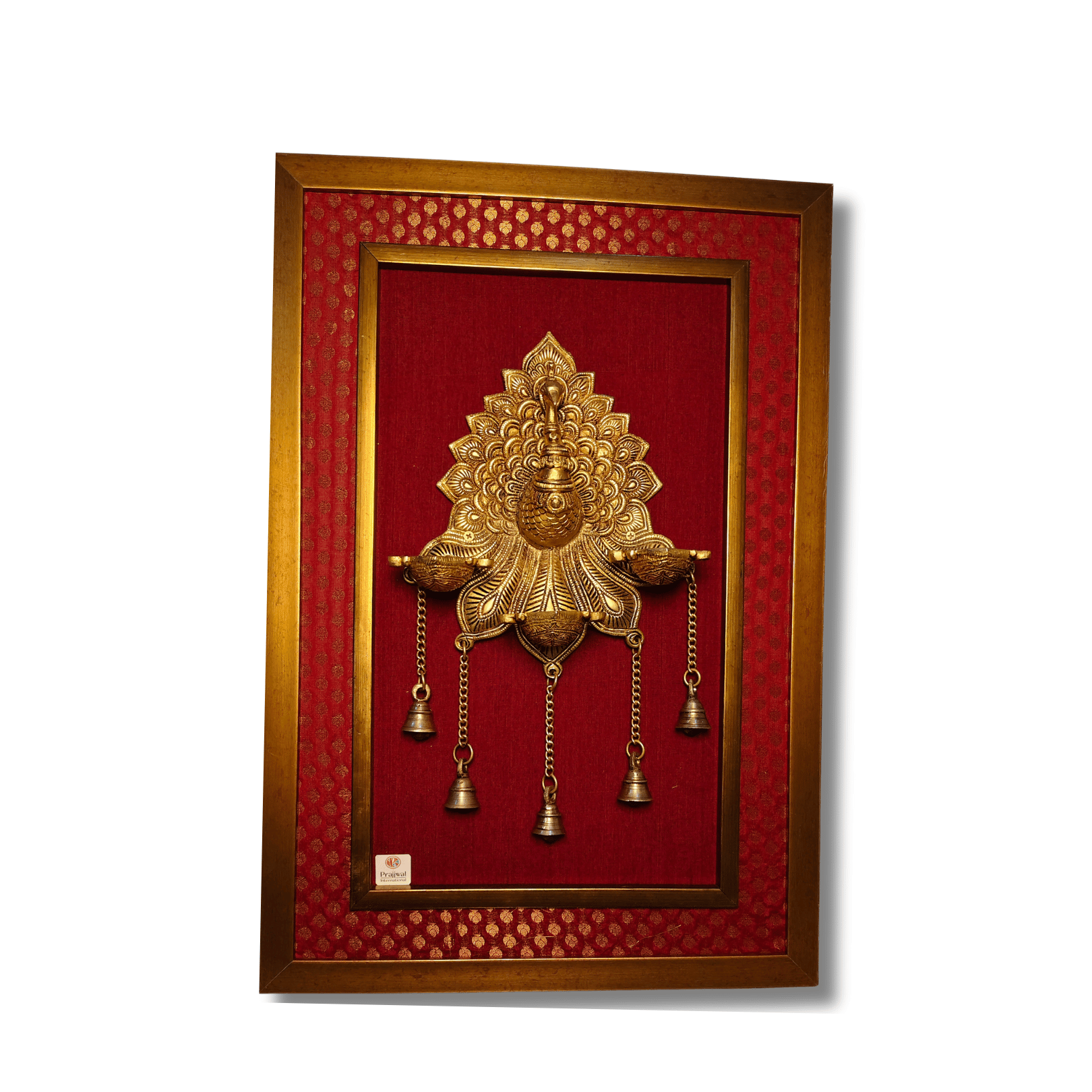 Brass Peacock Diya Holder Wall Hanging Frame – 26x18 Inch | Handcrafted Brass & Wooden Décor