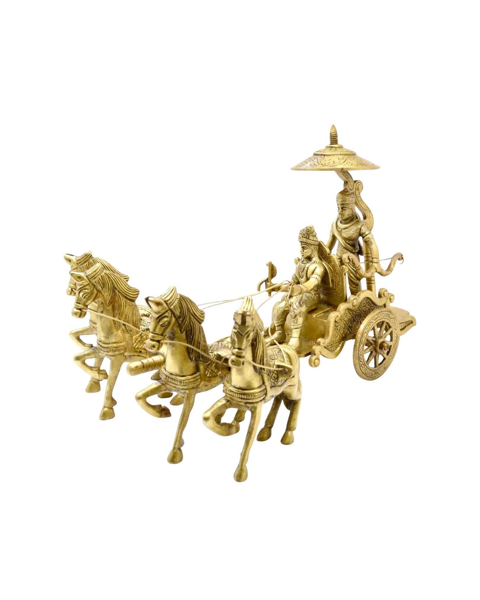 Brass Arjun Rath Showpiece – 24 cm | Handcrafted Antique Golden Finish | Divine Spiritual Decor for Home, Office & Temple | Premium Brass Chariot Sculpture
