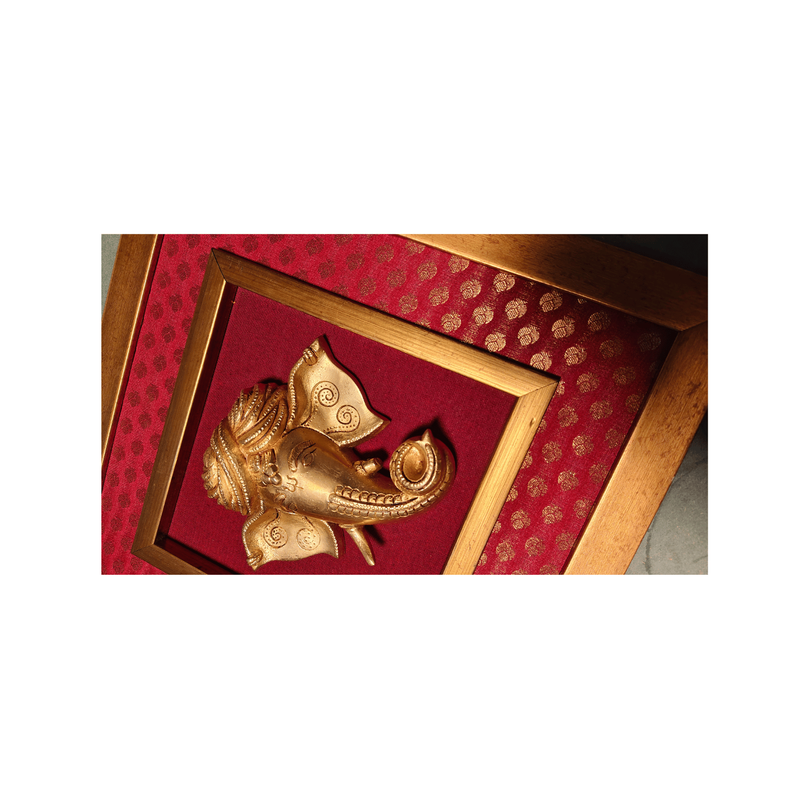 Brass Turbaned Lord Ganesha Mask Wall Hanging Frame – 14x14 Inch | Handcrafted Brass Idol on Wooden Frame