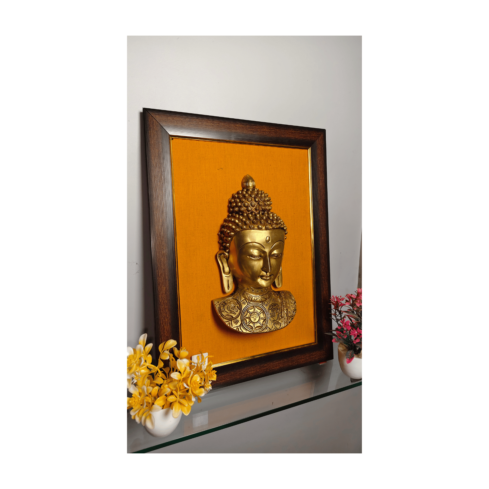 Brass Buddha Wall Hanging Frame – 14x18 Inch | Handcrafted Brass Art on Wooden Frame#PIF-1287