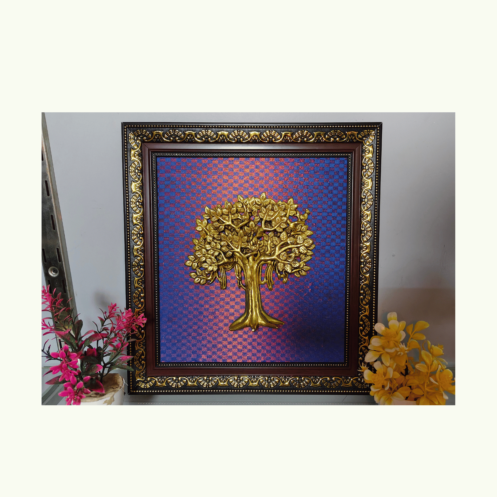 Brass Kalpavriksha Tree Wall Hanging Frame – 14x15 Inch | Handcrafted Brass Decorative Frame