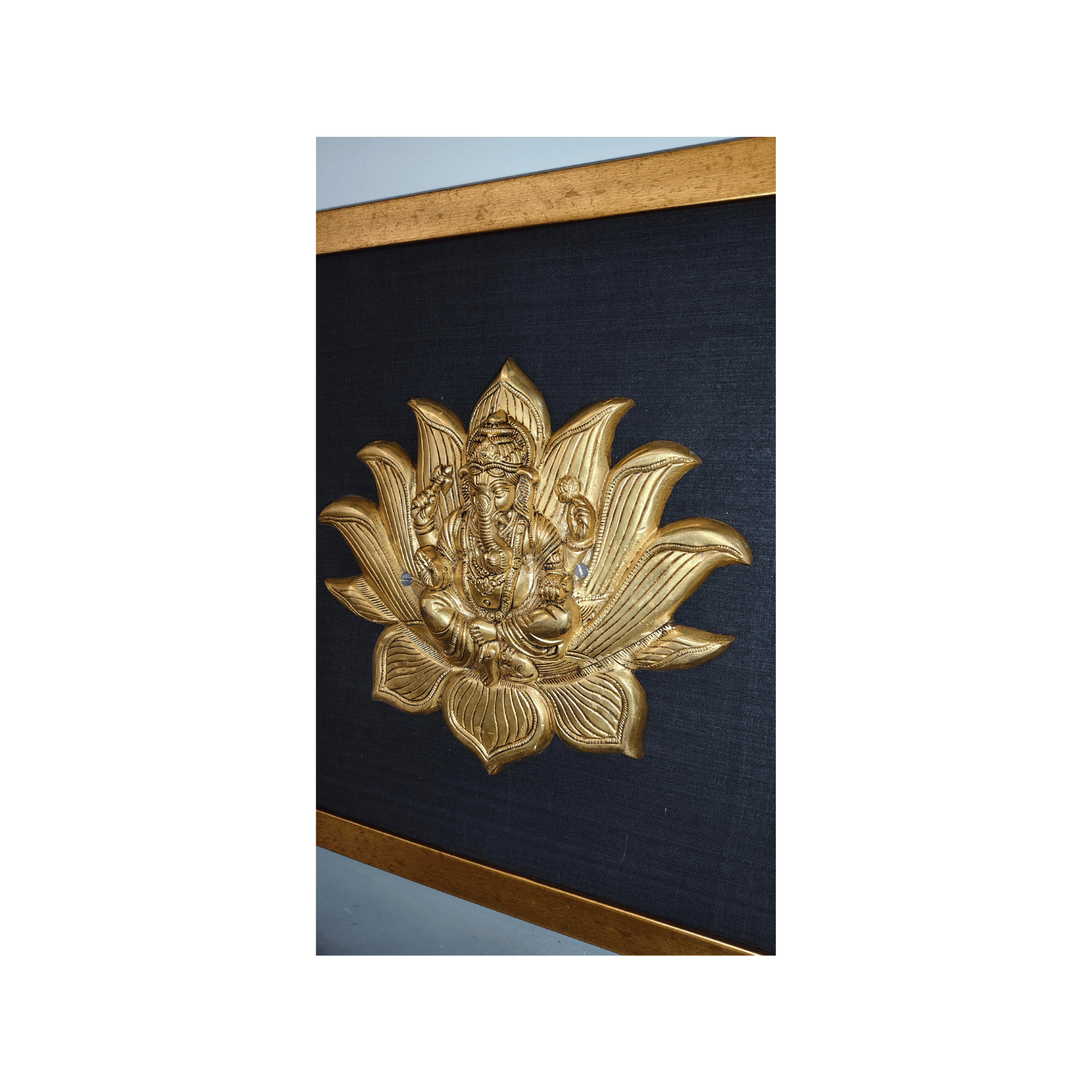 Brass Lotus Ganesha Wall Hanging Frame – 17x17 Inch | Handcrafted Brass Idol on Wooden Frame#PIF-1291