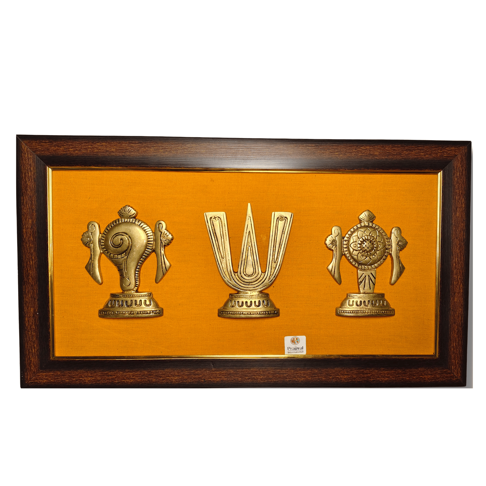 Tirupati Brass Shankh Chakra Namam Wall Hanging Frame – 12x22 Inch | Handcrafted Brass on Wooden Frame