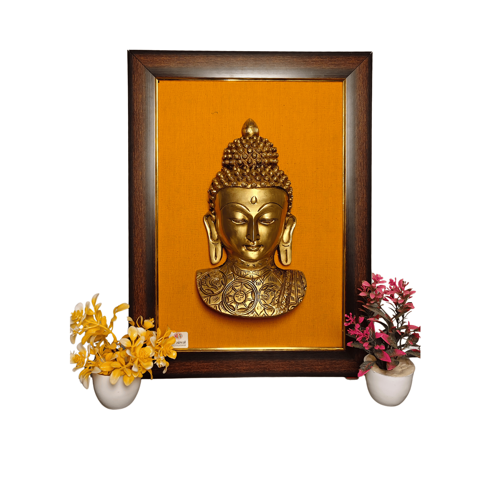 Brass Buddha Wall Hanging Frame – 14x18 Inch | Handcrafted Brass Art on Wooden Frame