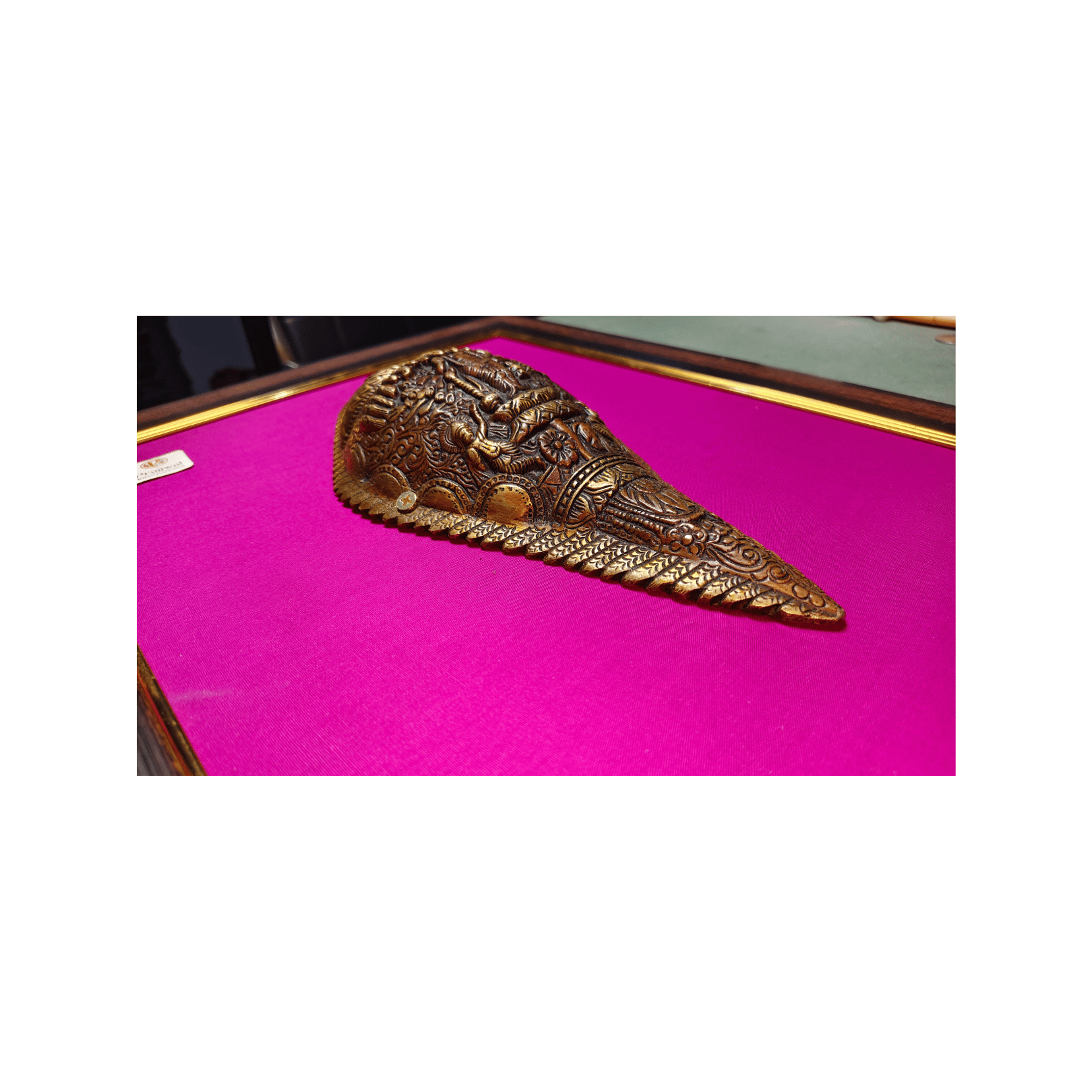 Brass Vishnu Shankh Wall Hanging Frame – 18x15 Inch | Handcrafted Brass Conch on Wooden Frame