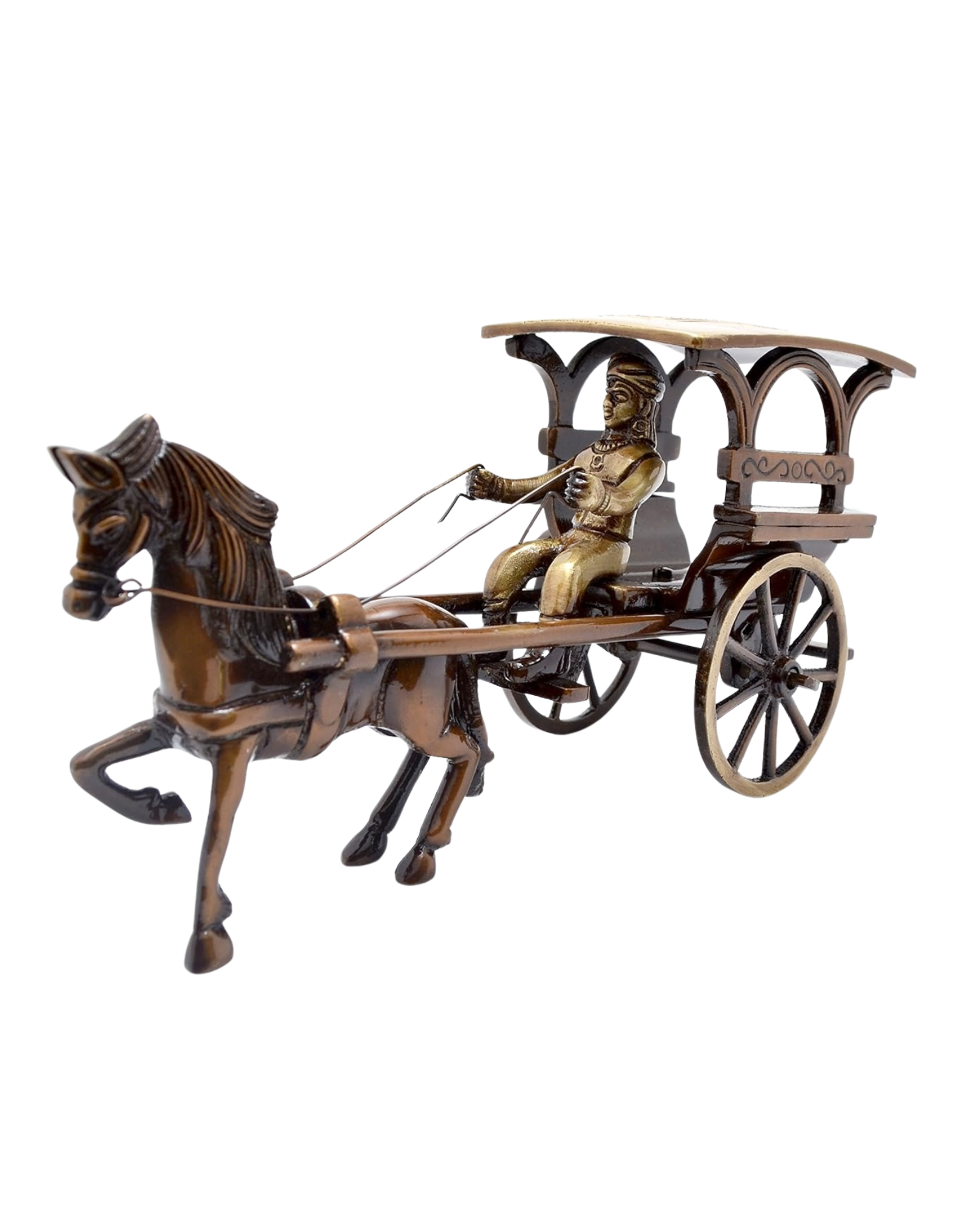 Brass European Horse Carriage Showpiece | Handcrafted Vintage Brass Figurine | Classic Multicolour Decorative Art for Home, Office & Gifts (20.3 x 6.4 x 10.2 cm)