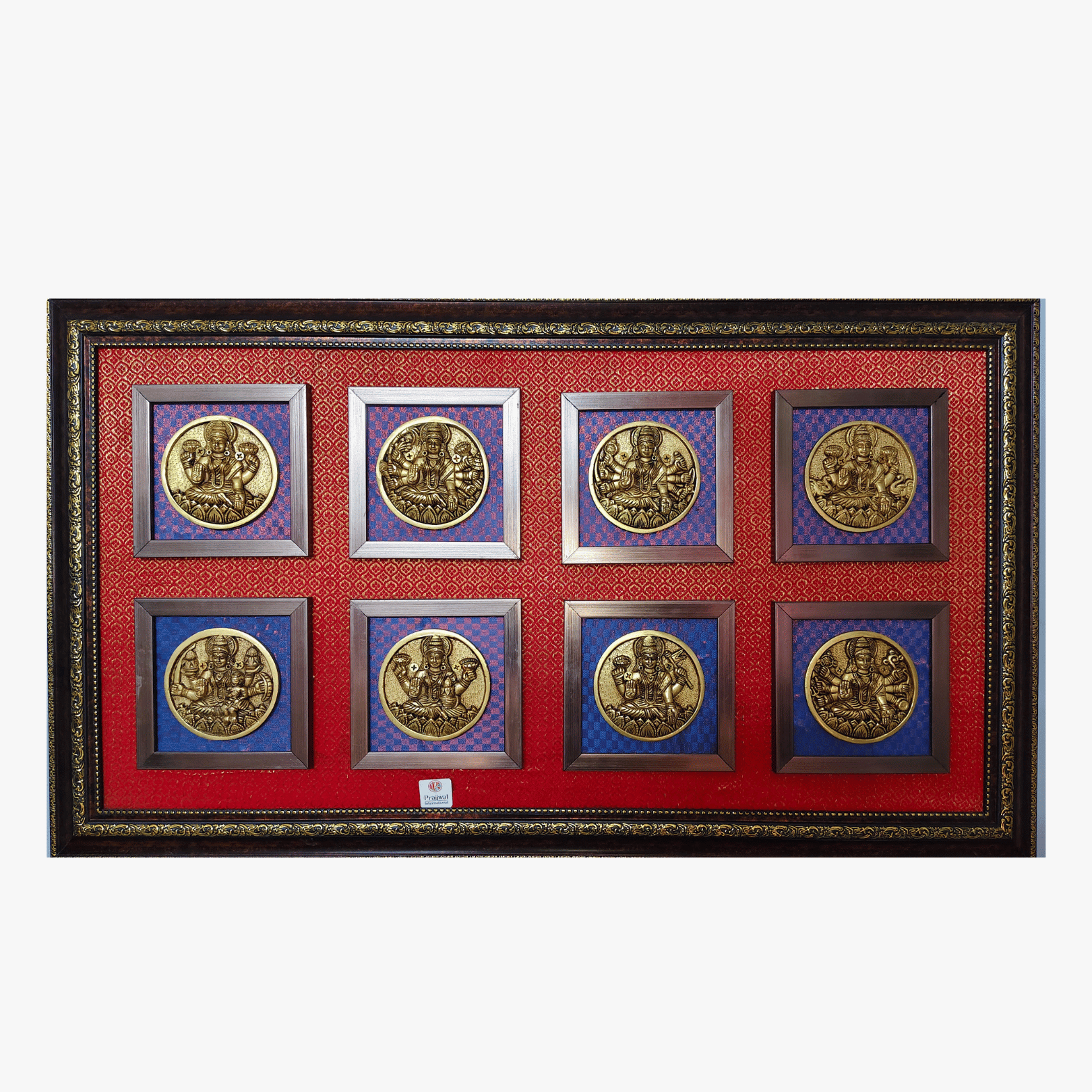 Brass Ashtalakshmi Wall Hanging Frame – 20x34 Inch | Handcrafted Brass Goddess Panel on Wooden Frame