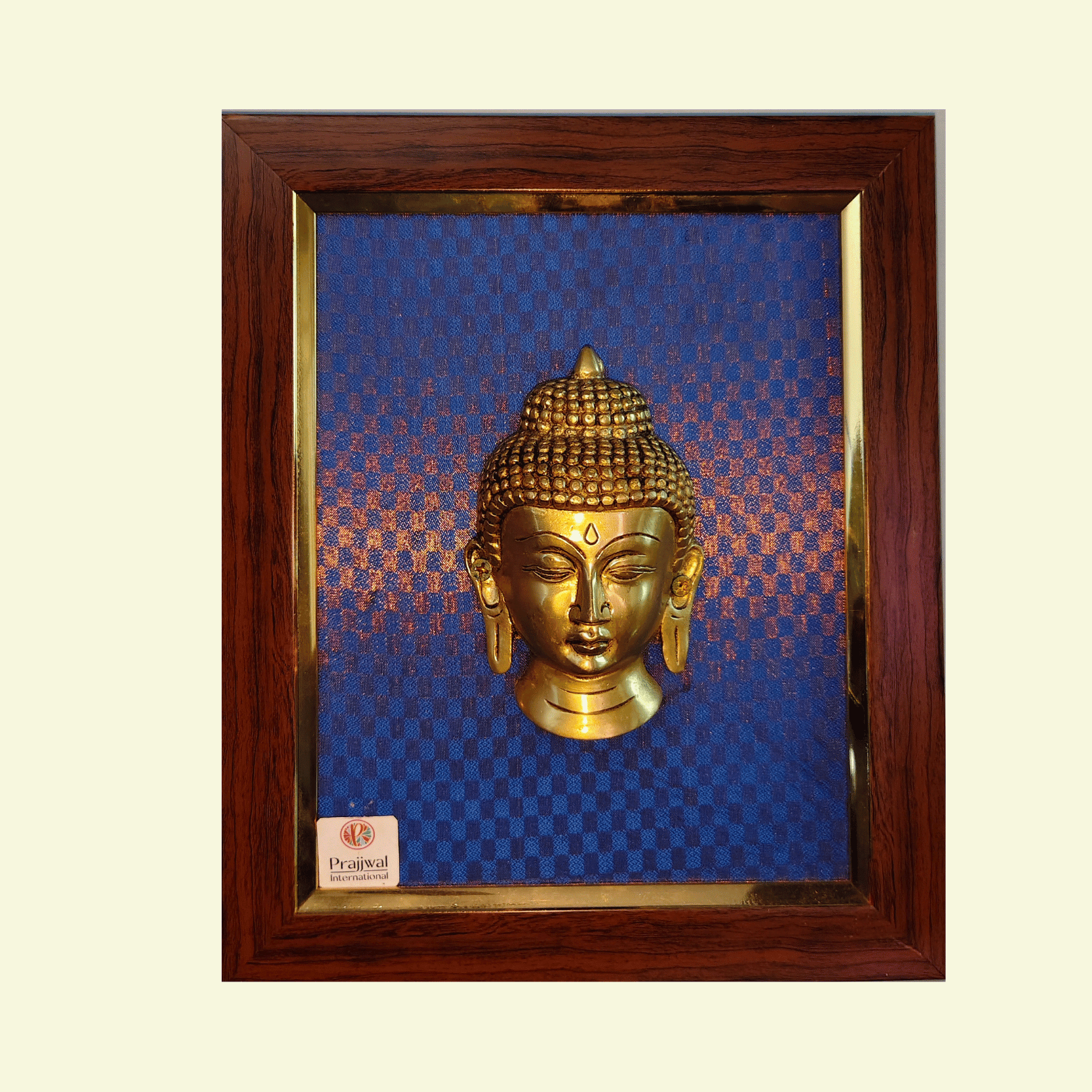 Brass Buddha Face Wall Hanging Frame – 10x12 Inch | Handcrafted Brass Art on Wooden Frame