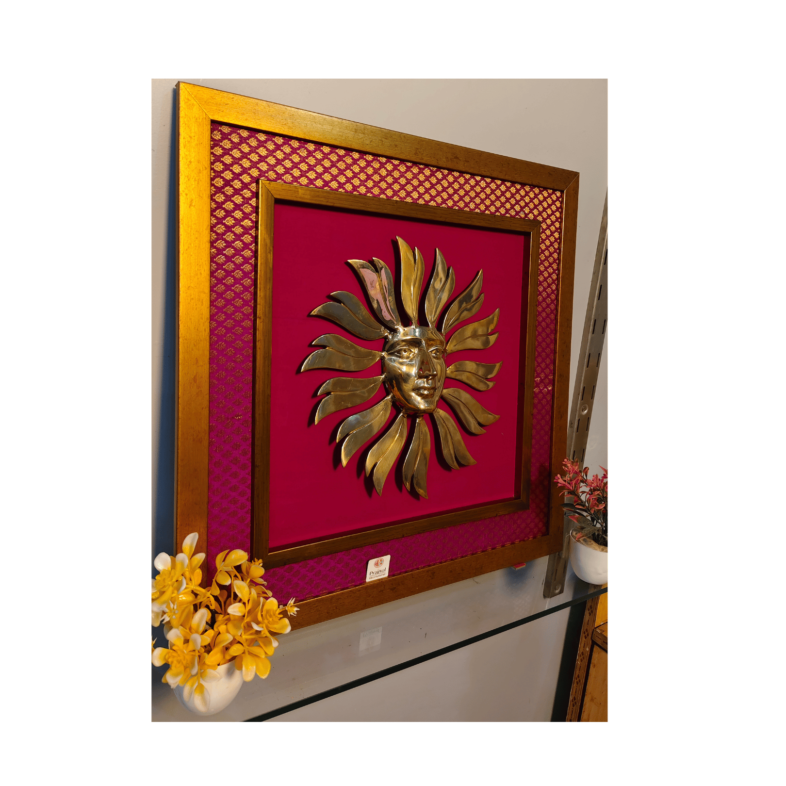 Brass Man Face Wall Hanging Frame – 20x20 Inch | Handcrafted Brass Decorative Art on Wooden Frame