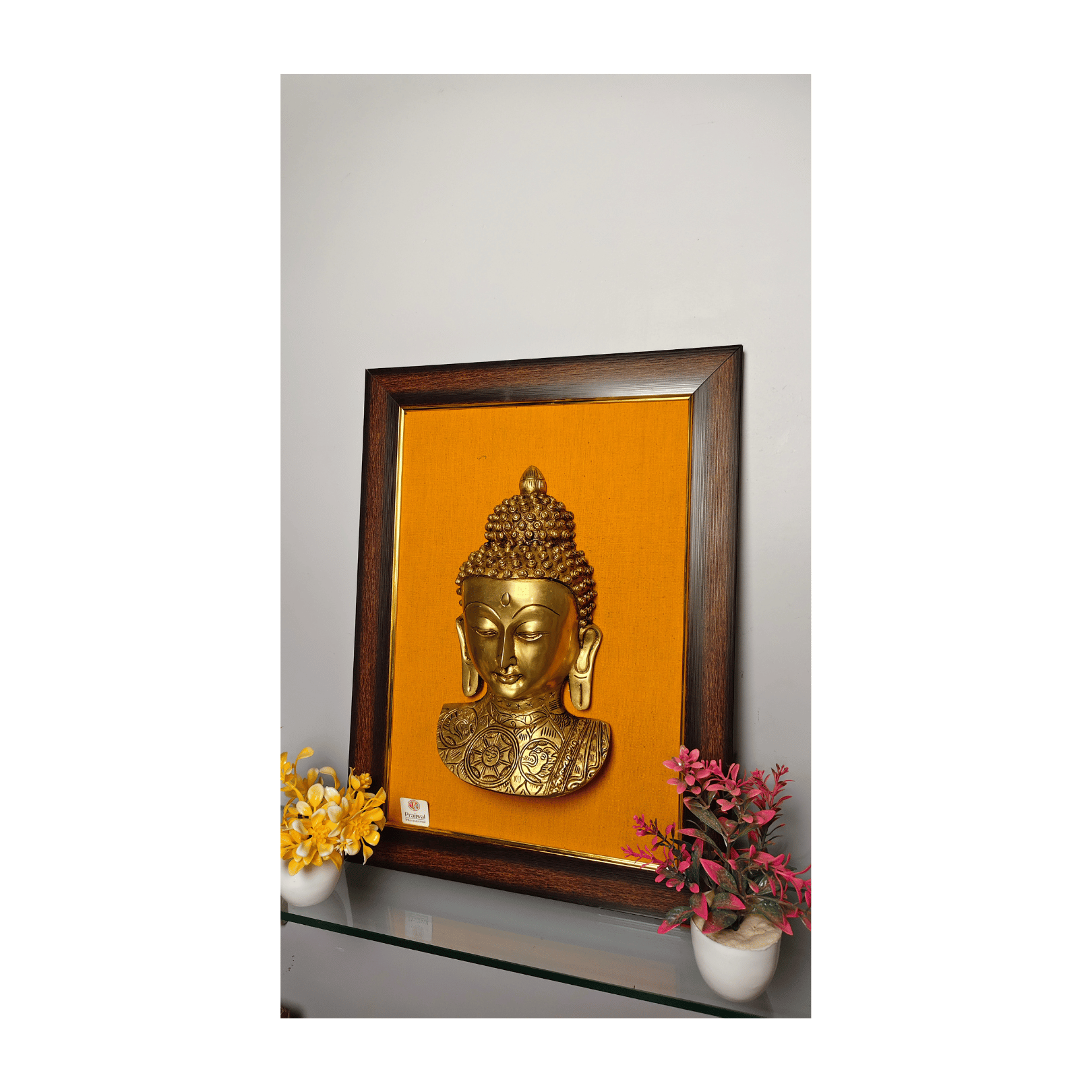 Brass Buddha Wall Hanging Frame – 14x18 Inch | Handcrafted Brass Art on Wooden Frame#PIF-1287