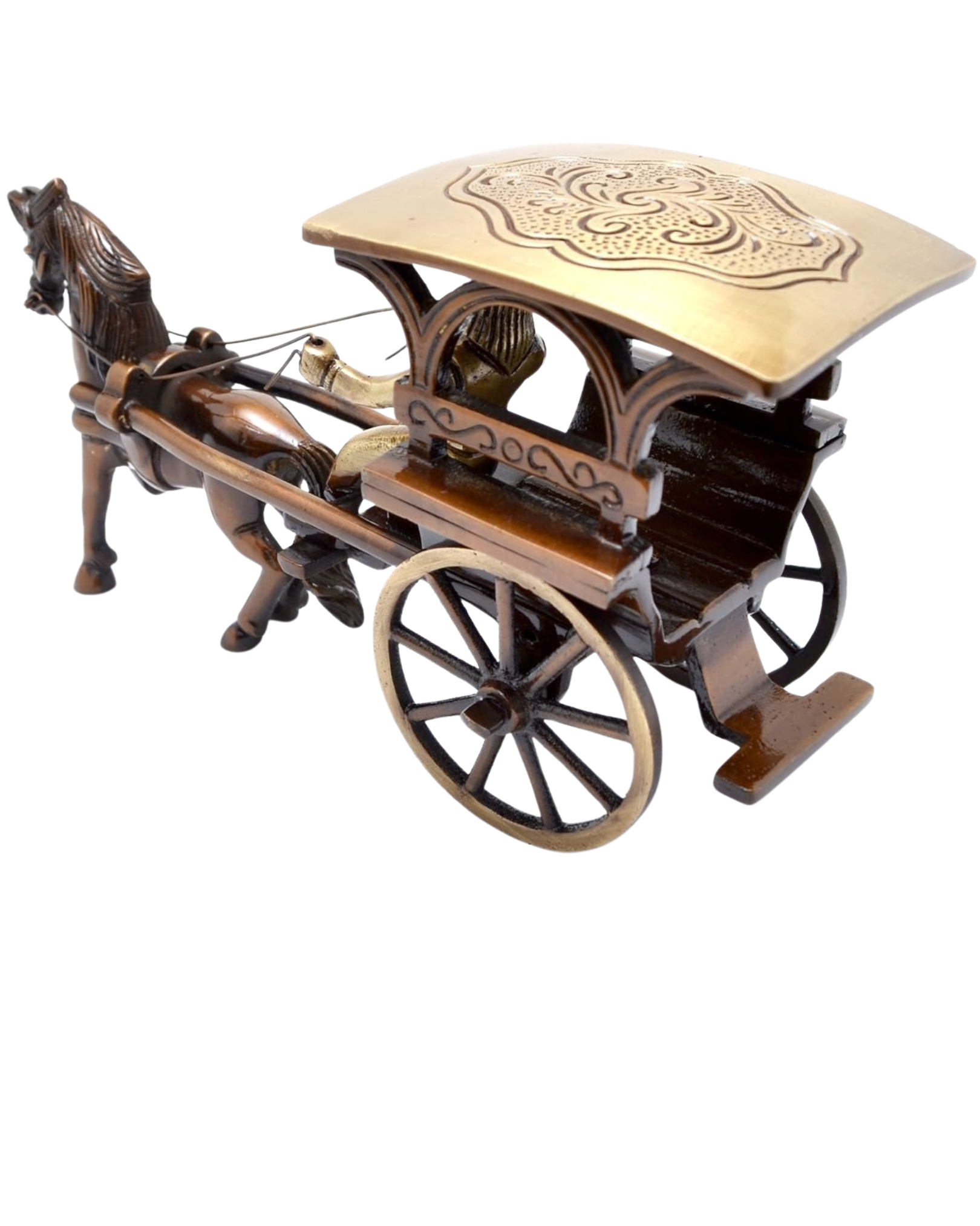 Brass European Horse Carriage Showpiece | Handcrafted Vintage Brass Figurine | Classic Multicolour Decorative Art for Home, Office & Gifts (20.3 x 6.4 x 10.2 cm)