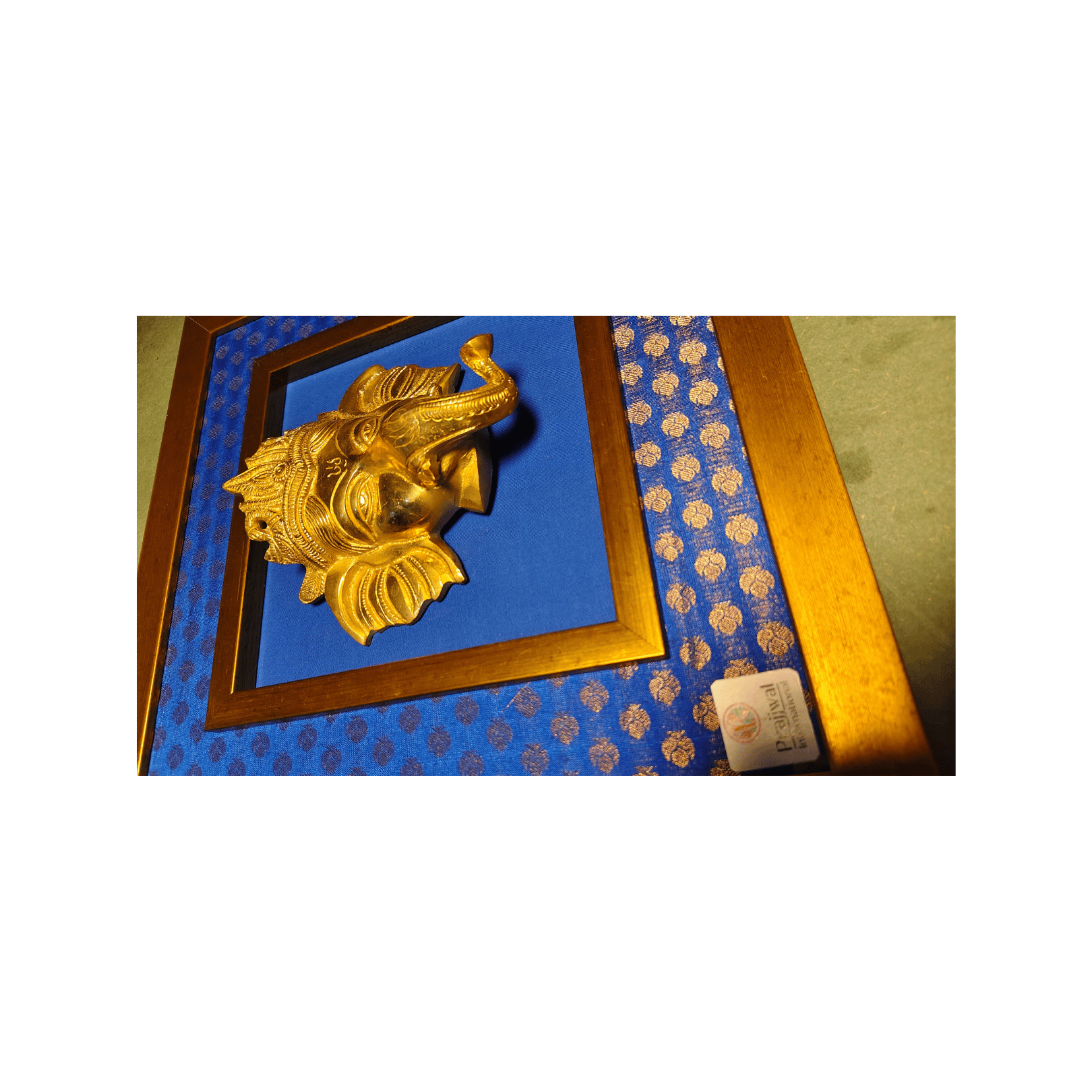 Lord Ganesha Brass Statue Wall Hanging Frame – 14x14 Inch | Handcrafted Brass Idol on Wooden Frame