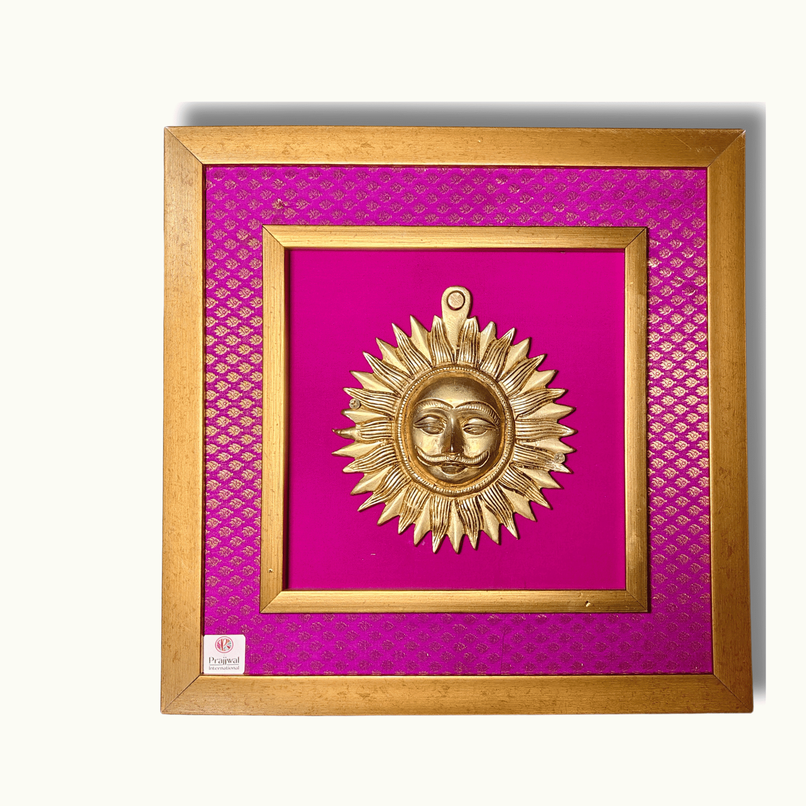 Brass Sun Wall Hanging Frame – 16x16 Inch | Handcrafted Brass Surya Idol on Wooden Frame