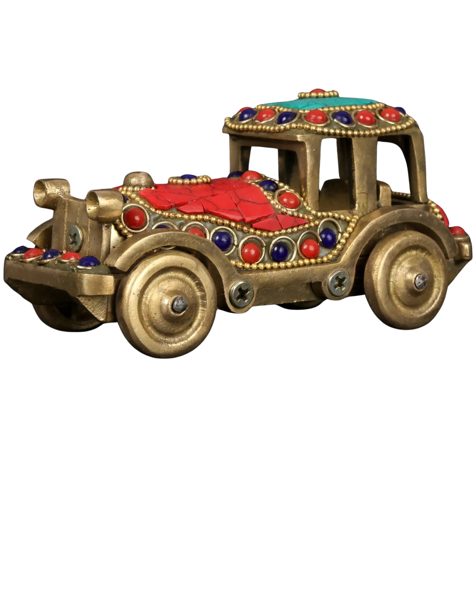 5" Brass Classic Car Showpiece with Inlay Work | Handcrafted Decorative Vintage Car Statue | Home & Office Decor Gift Item