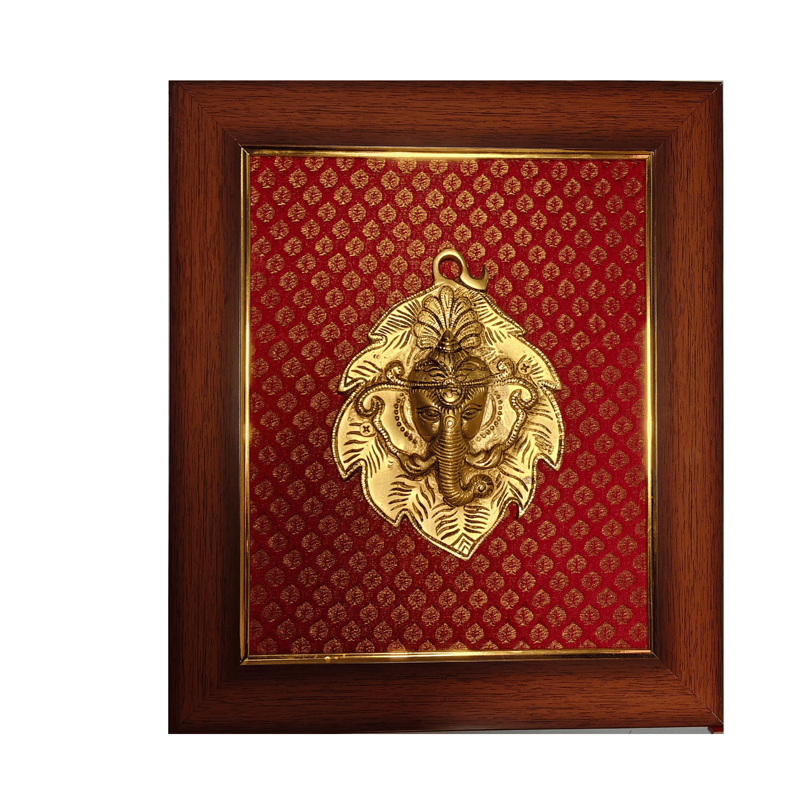Brass Ganesha on Leaf Wall Hanging Frame – 12x15 Inch | Handcrafted Brass Idol on Wooden Frame