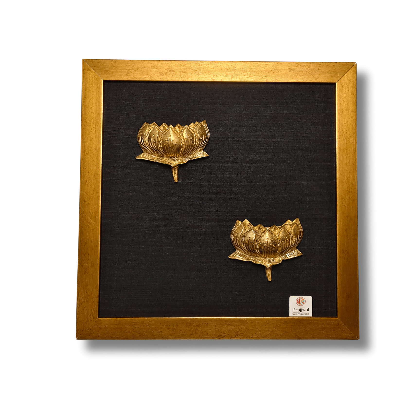Brass Lotus Wall Hanging Frame – 14x14 Inch | Handcrafted Brass Lotus Idol on Wooden Frame