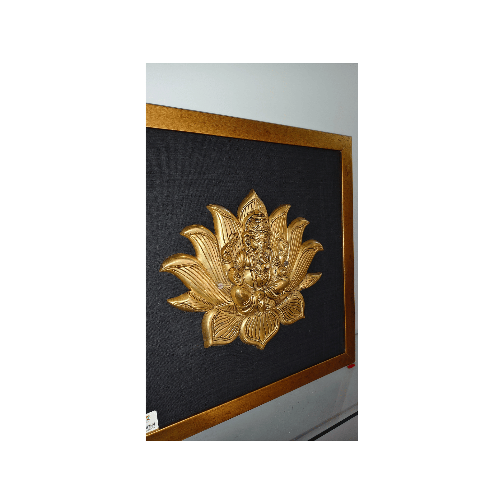 Brass Lotus Ganesha Wall Hanging Frame – 17x17 Inch | Handcrafted Brass Idol on Wooden Frame#PIF-1291