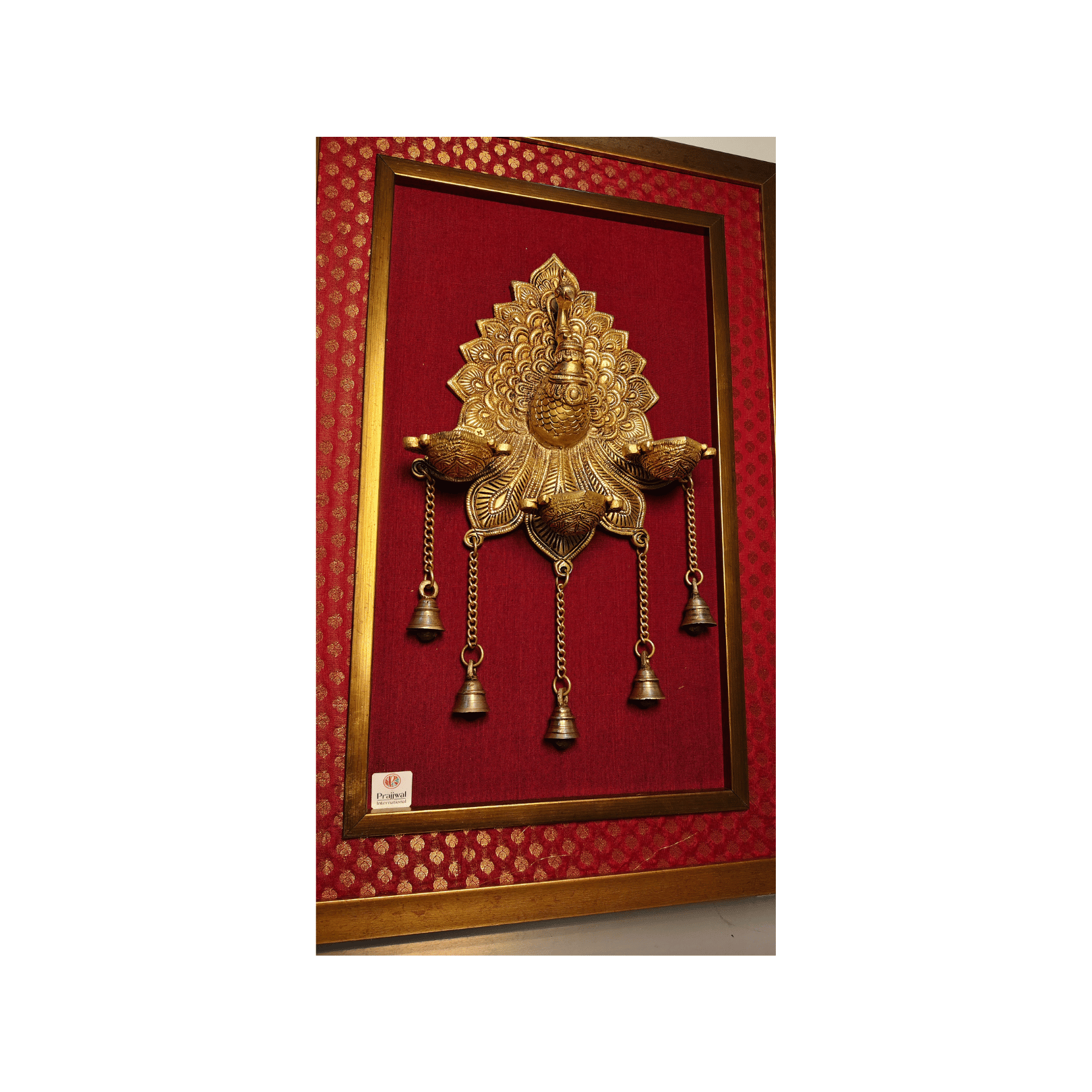 Brass Peacock Diya Holder Wall Hanging Frame – 26x18 Inch | Handcrafted Brass & Wooden Décor