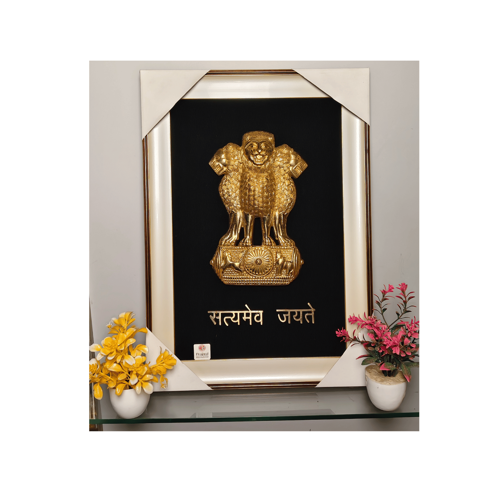 Brass Ashok Stambh Wall Hanging Frame – 21x16 Inch | Handcrafted Brass on Wooden Frame