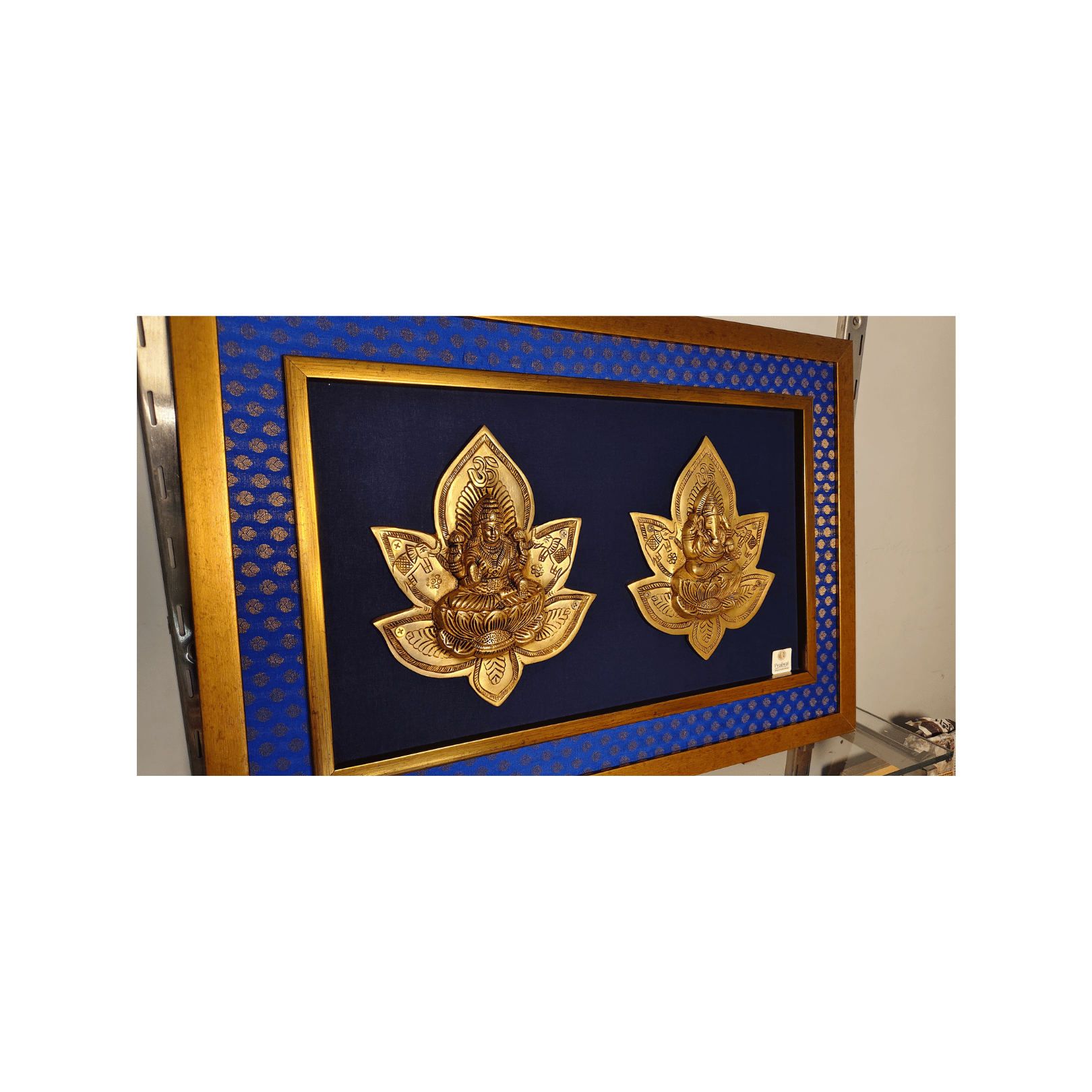 Brass Lakshmi & Ganesha Lotus Wall Hanging Frame – 26x18 Inch | Handcrafted Brass Idols on Wooden Frame#PIF-1290