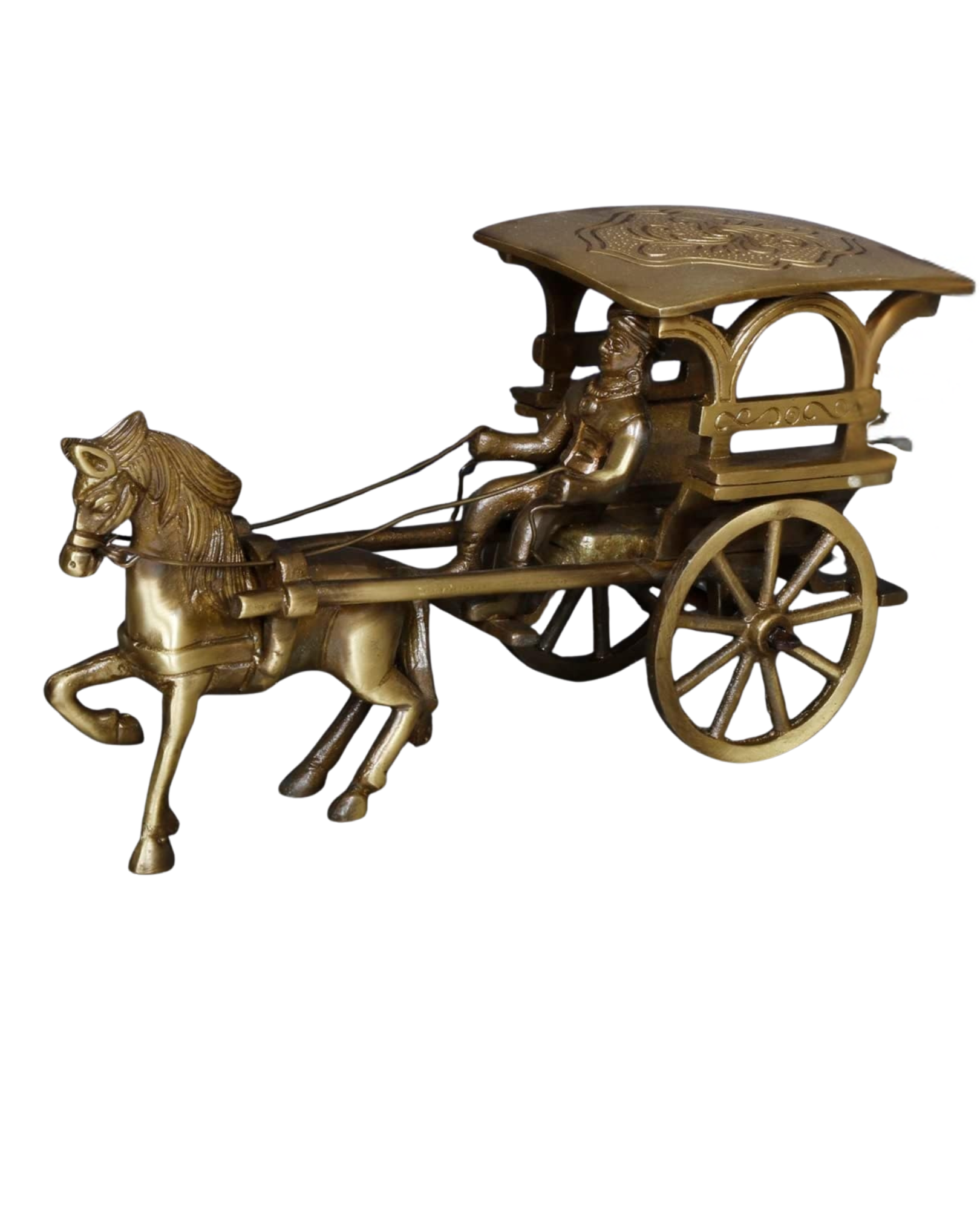 Brass European Horse Carriage Showpiece | Handcrafted Vintage Brass Figurine | Classic Multicolour Decorative Art for Home, Office & Gifts (20.3 x 6.4 x 10.2 cm)